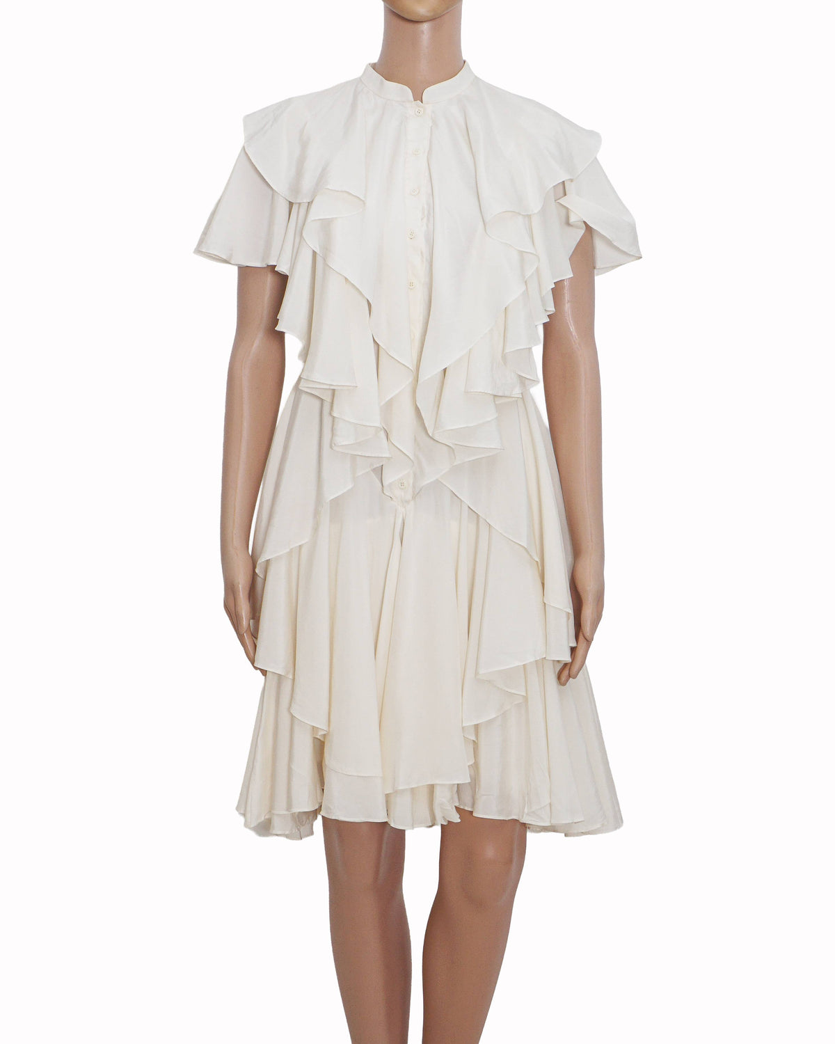 Alexander McQueen White Tiered Ruffle Layered Shirt Dress
