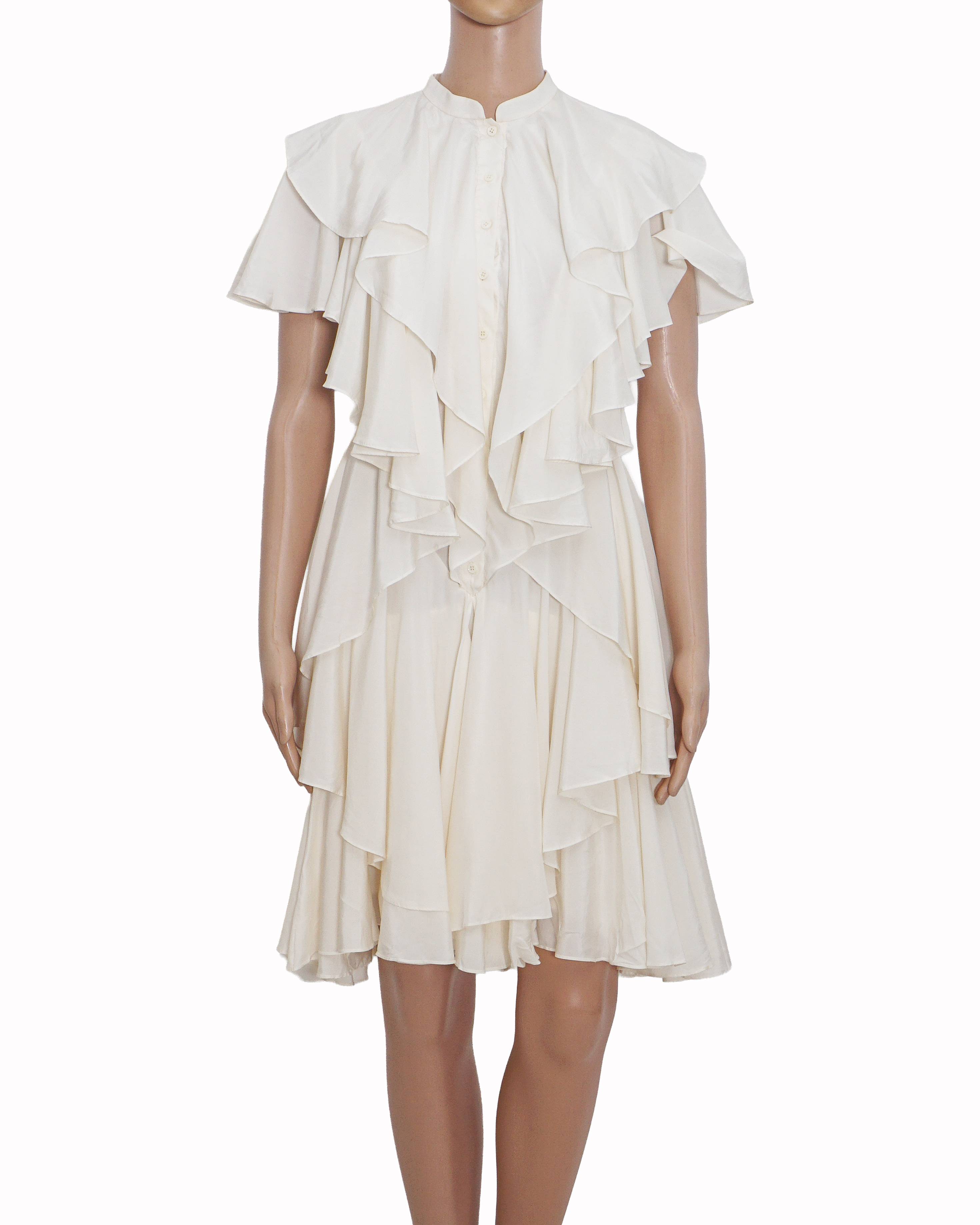 Alexander McQueen White Tiered Ruffle Layered Shirt Dress