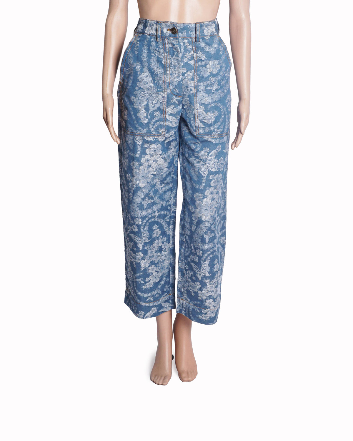 ETRO Washed Blue Floral Print Jeans
