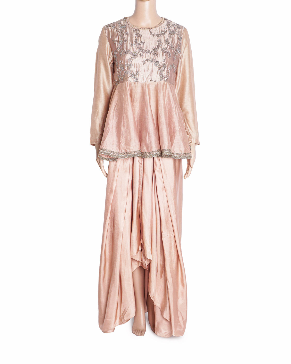 Jayanti Reddy Blush Pink Silk Peplum & Dhoti Skirt Set