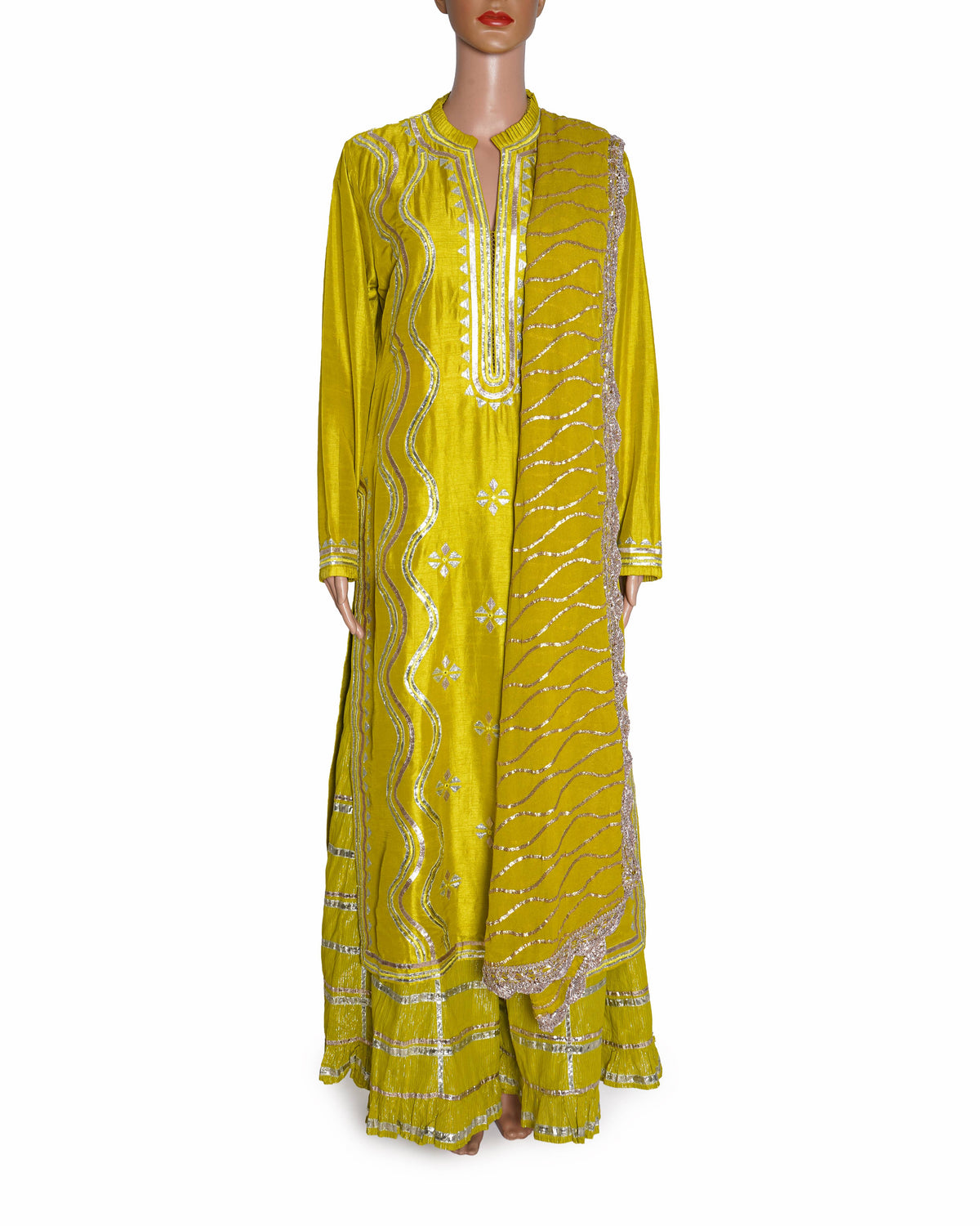 Gopi Vaid Lime Green Embroidered Kurta Sharara Set