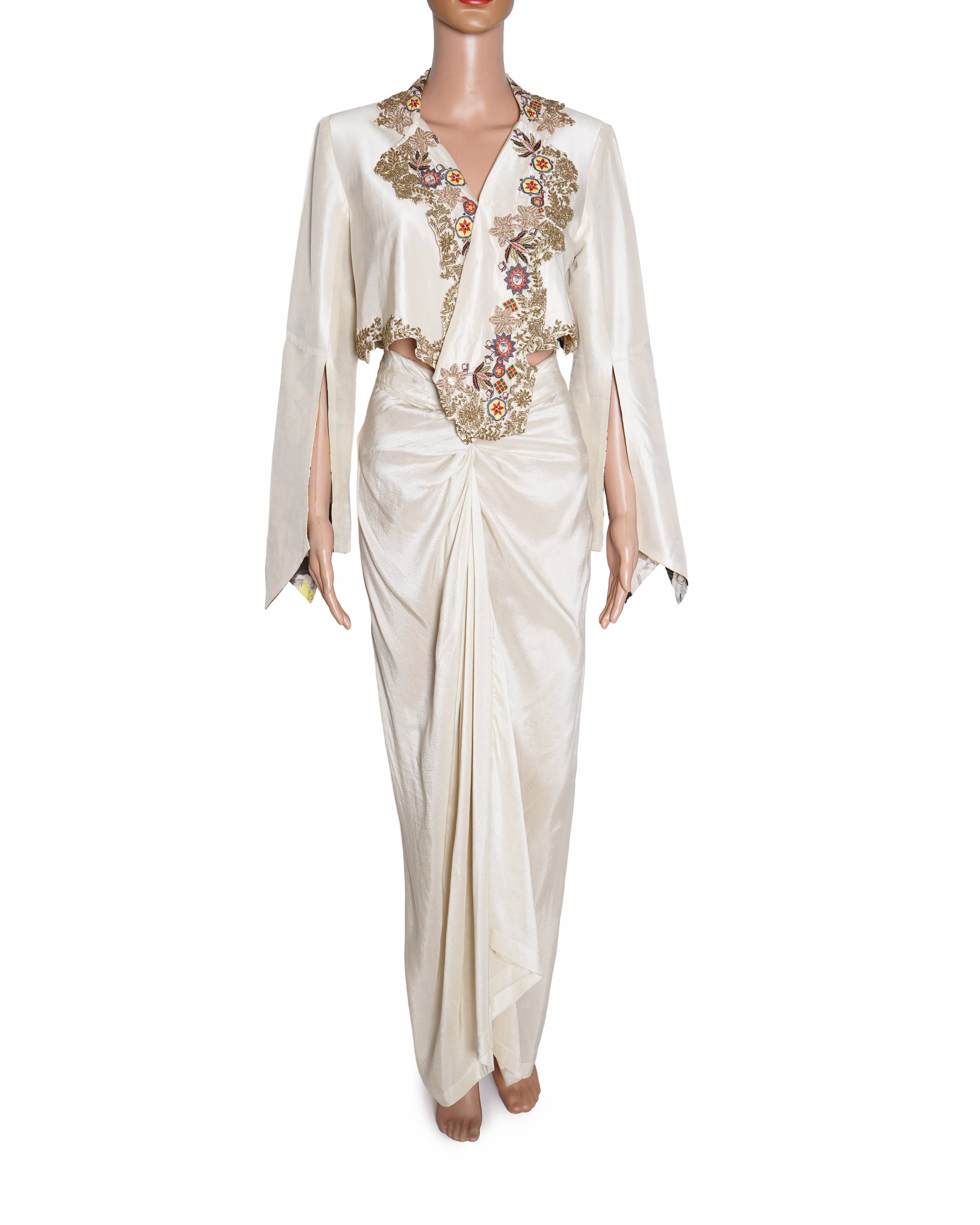 Anamika Khanna 
White Embroidered Jacket Paired With Skirt