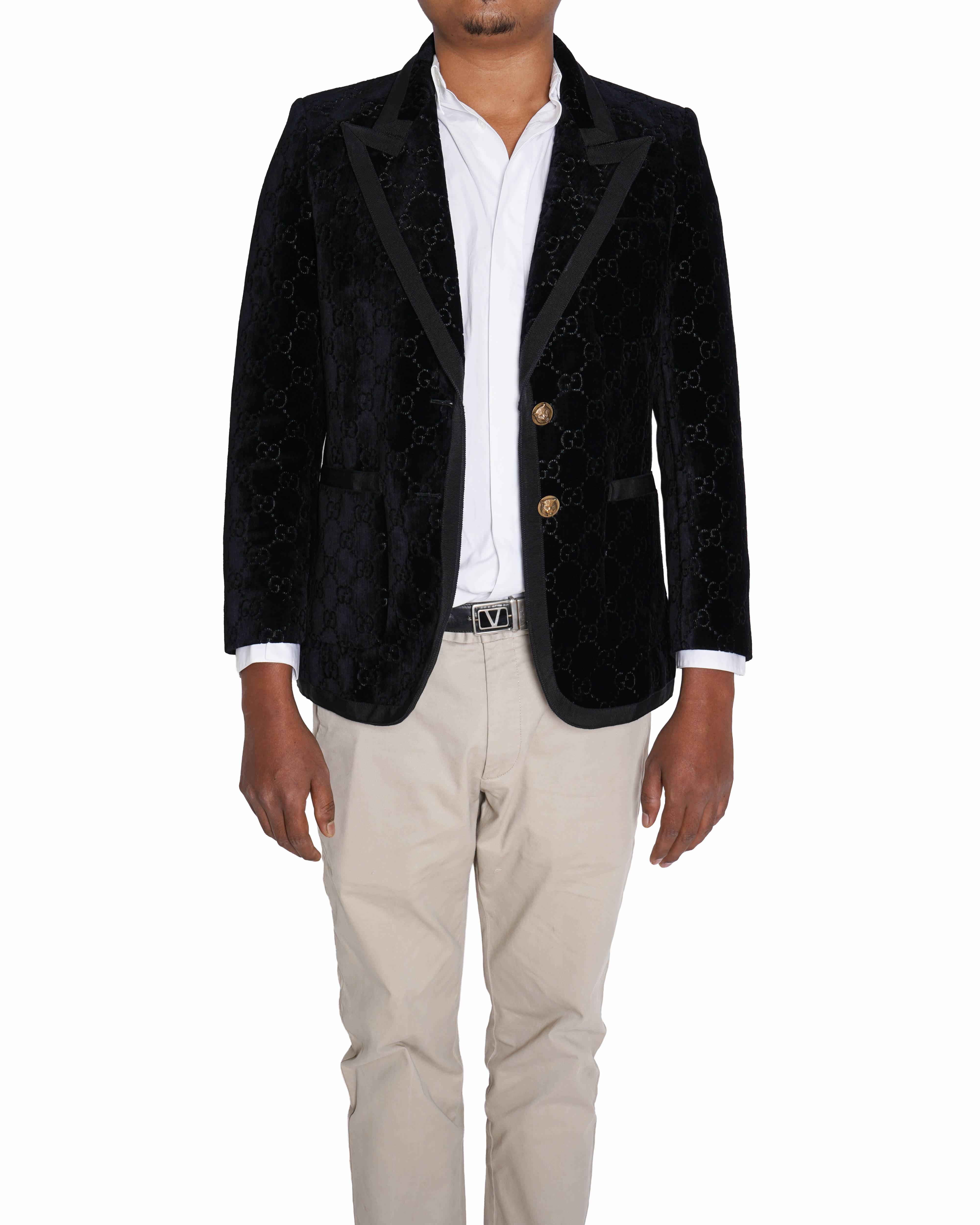 Gucci Black GG Monogram Velvet Blazer