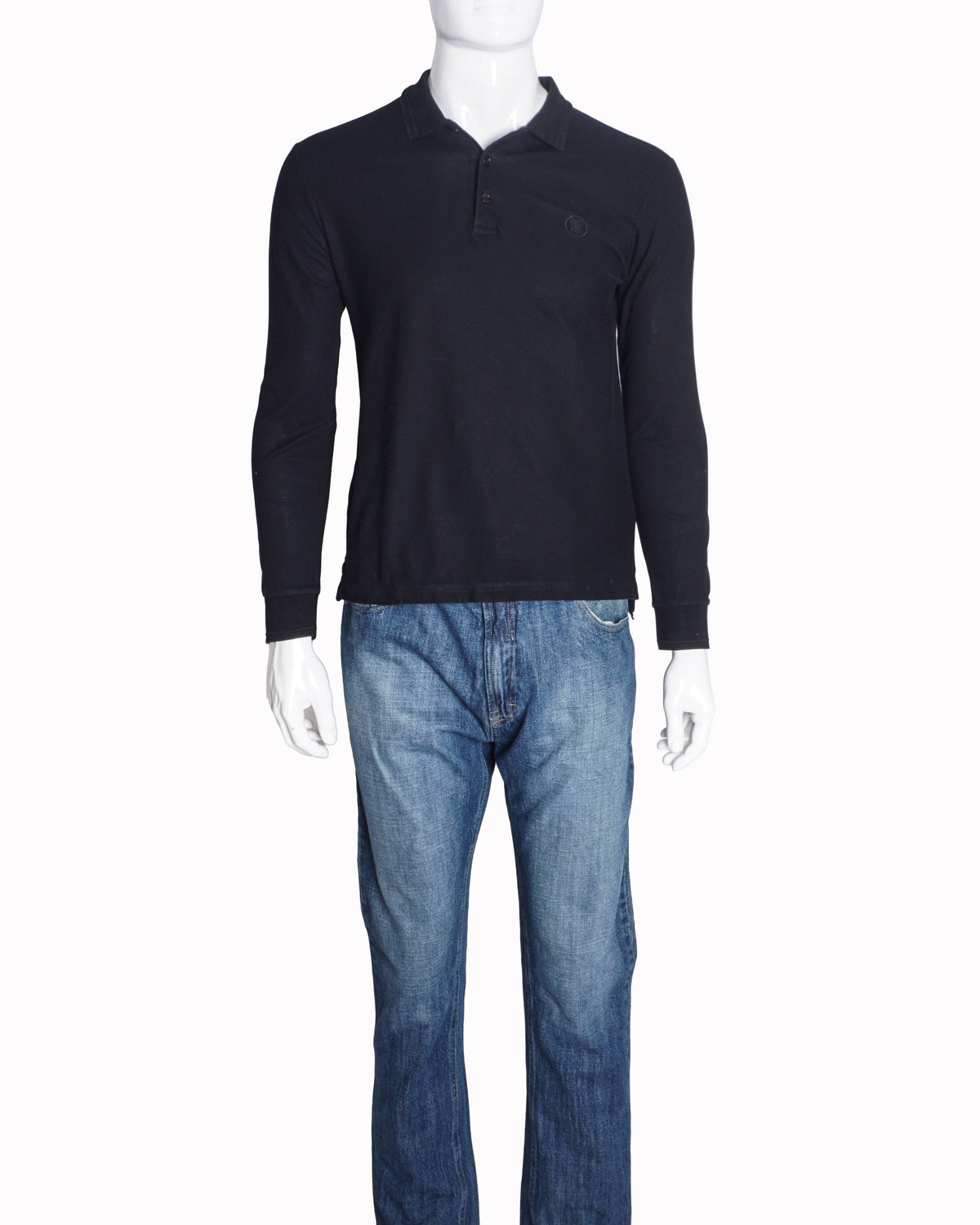 Burberry Black Long-Sleeve Cotton Polo T-Shirt
