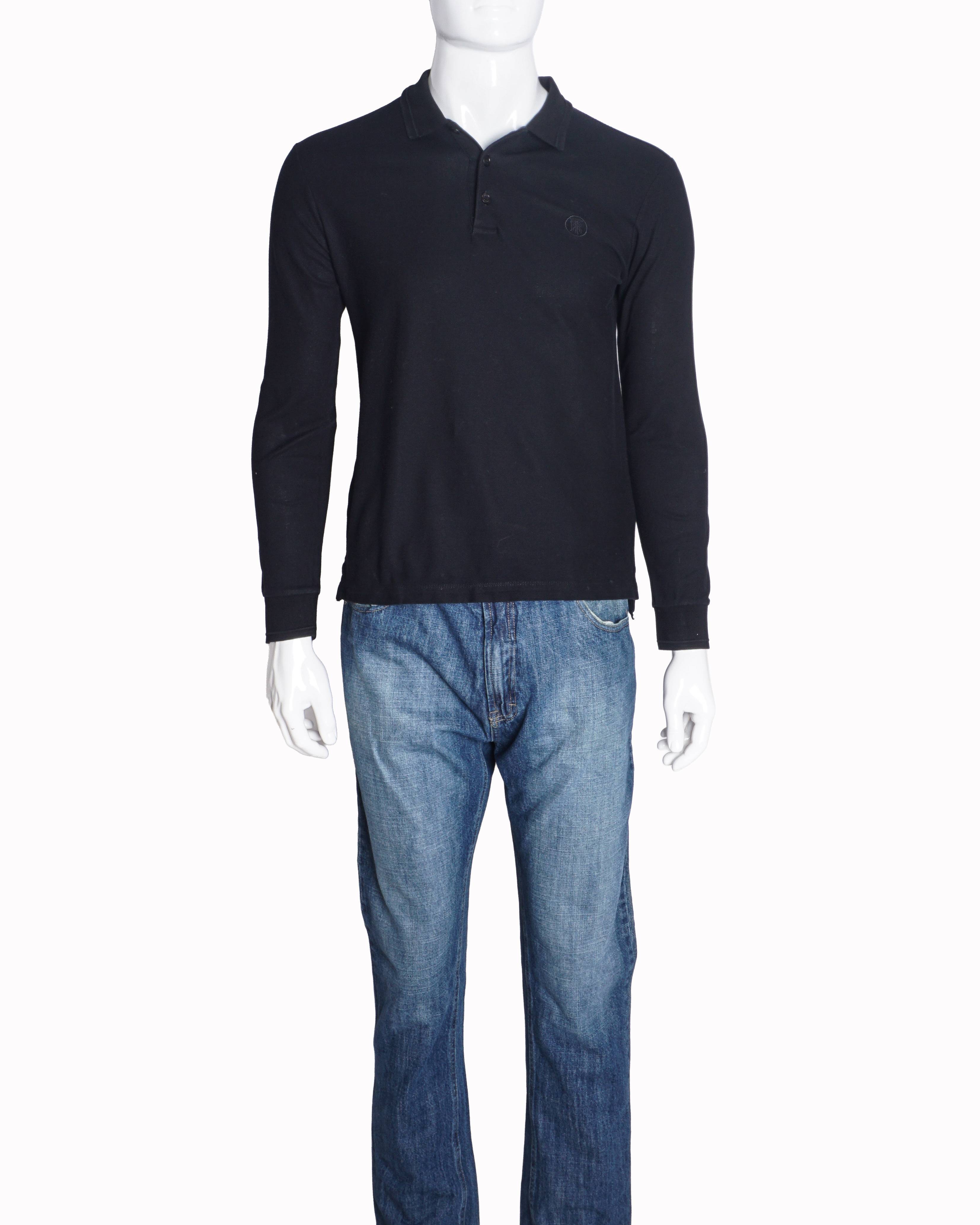 Burberry Black Long-Sleeve Cotton Polo T-Shirt