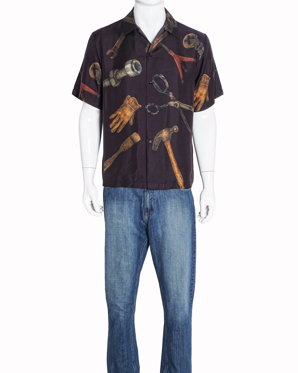 Amiri Dark Purple Silk Tool-Print Short-Sleeve Shirt