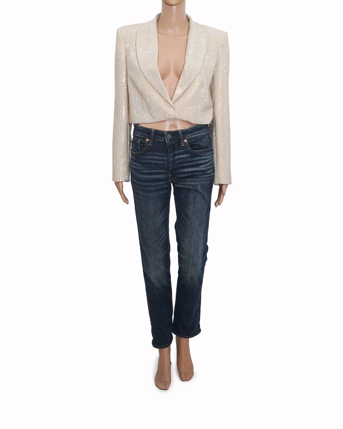 Roland Mouret Champagne Rhinestone-Embellished Cropped Blazer