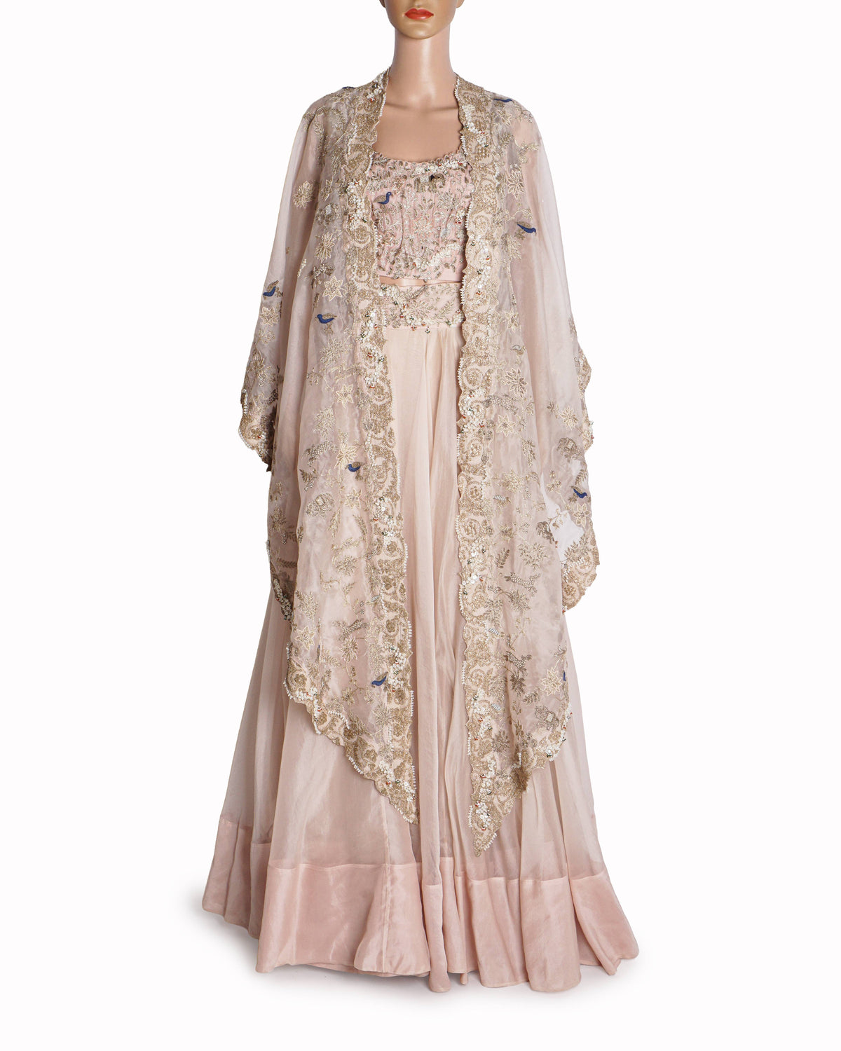 Anamika Khanna Blush Pink Embroidered Lehenga & Cape Set
