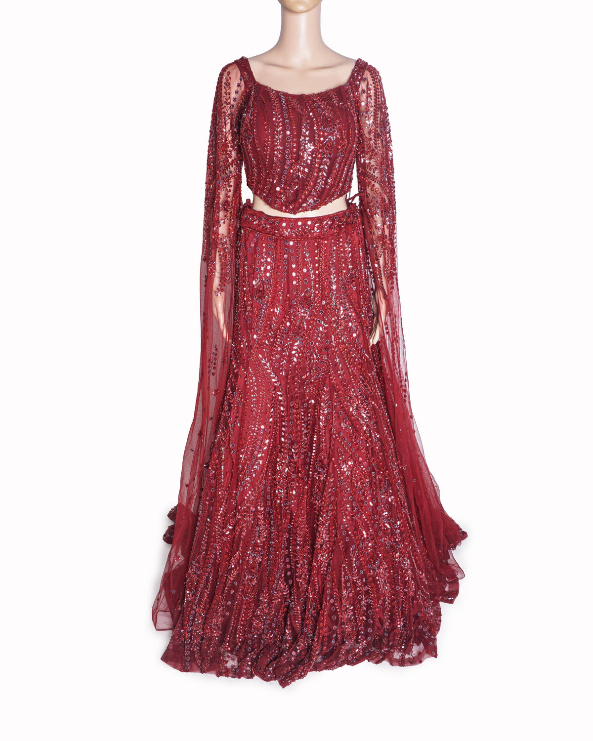 DiyaRajvvir Crimson Red Hand-Embellished Lehenga Set