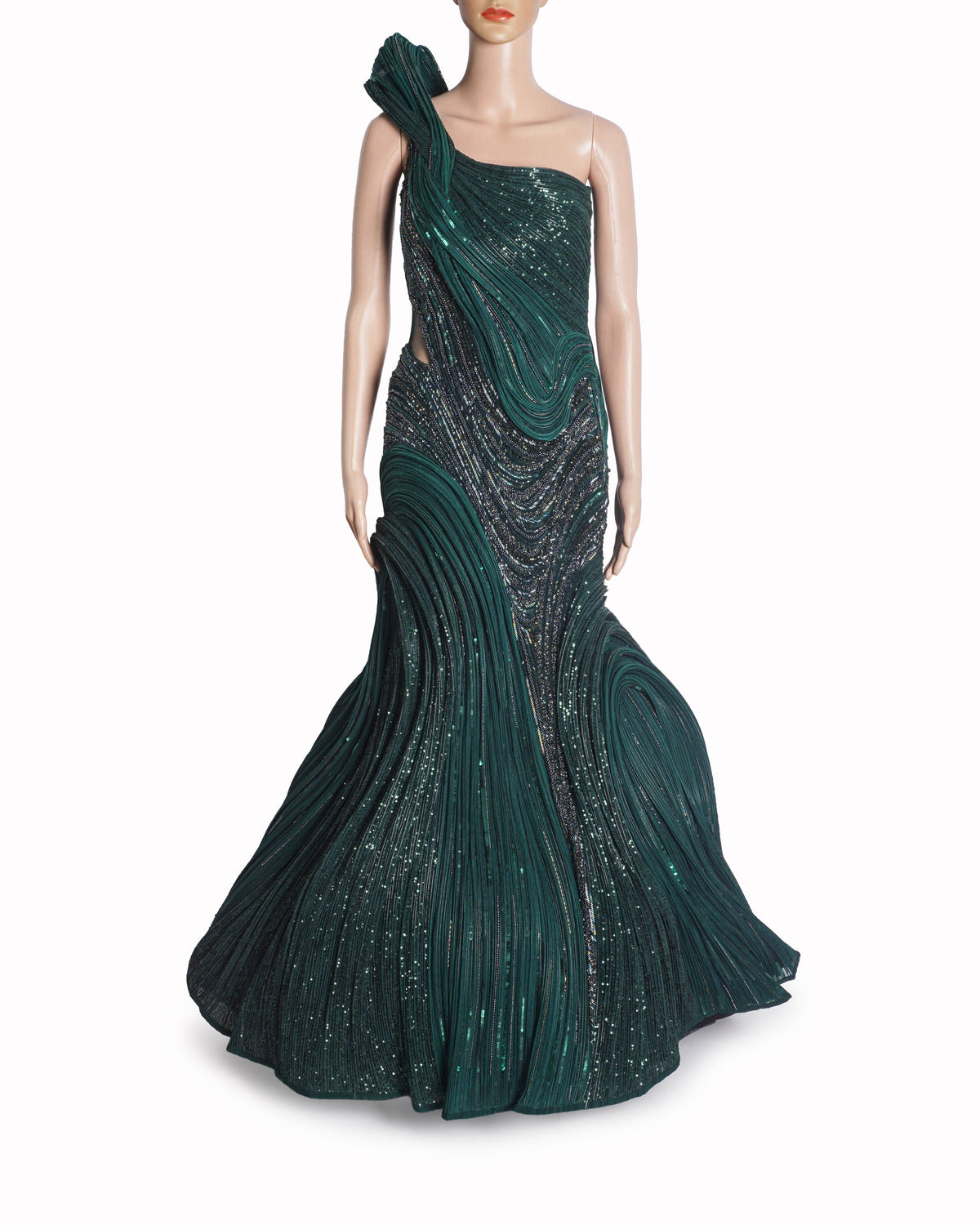 Gaurav Gupta Emerald Green Sequined Sculpted Gown