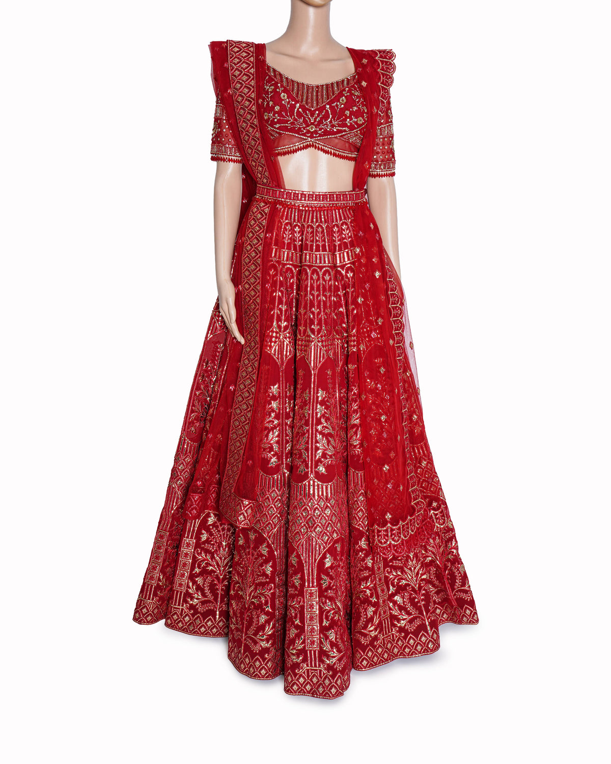 Falguni Shane Peacock Ambawatta Red Bridal Lehenga Set