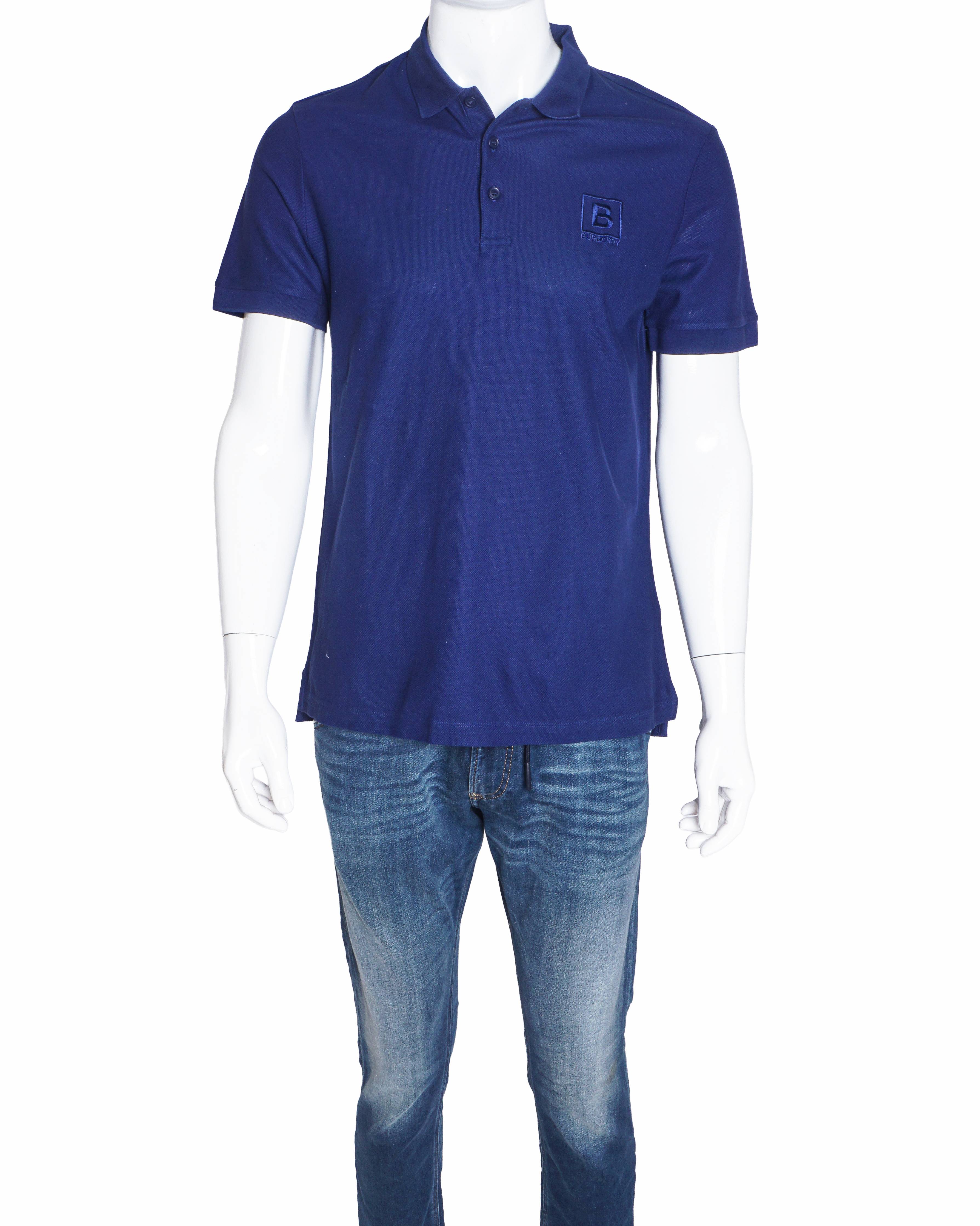 Burberry Royal Blue Cotton Monogram Motif Polo T-Shirt