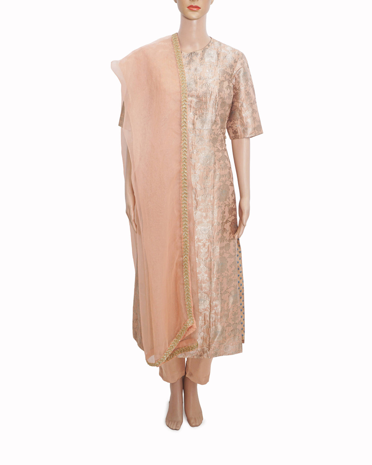 Raw Mango By Sanjay Garg Blush Pink & Silver Zari Brocade Silk Tunic Set