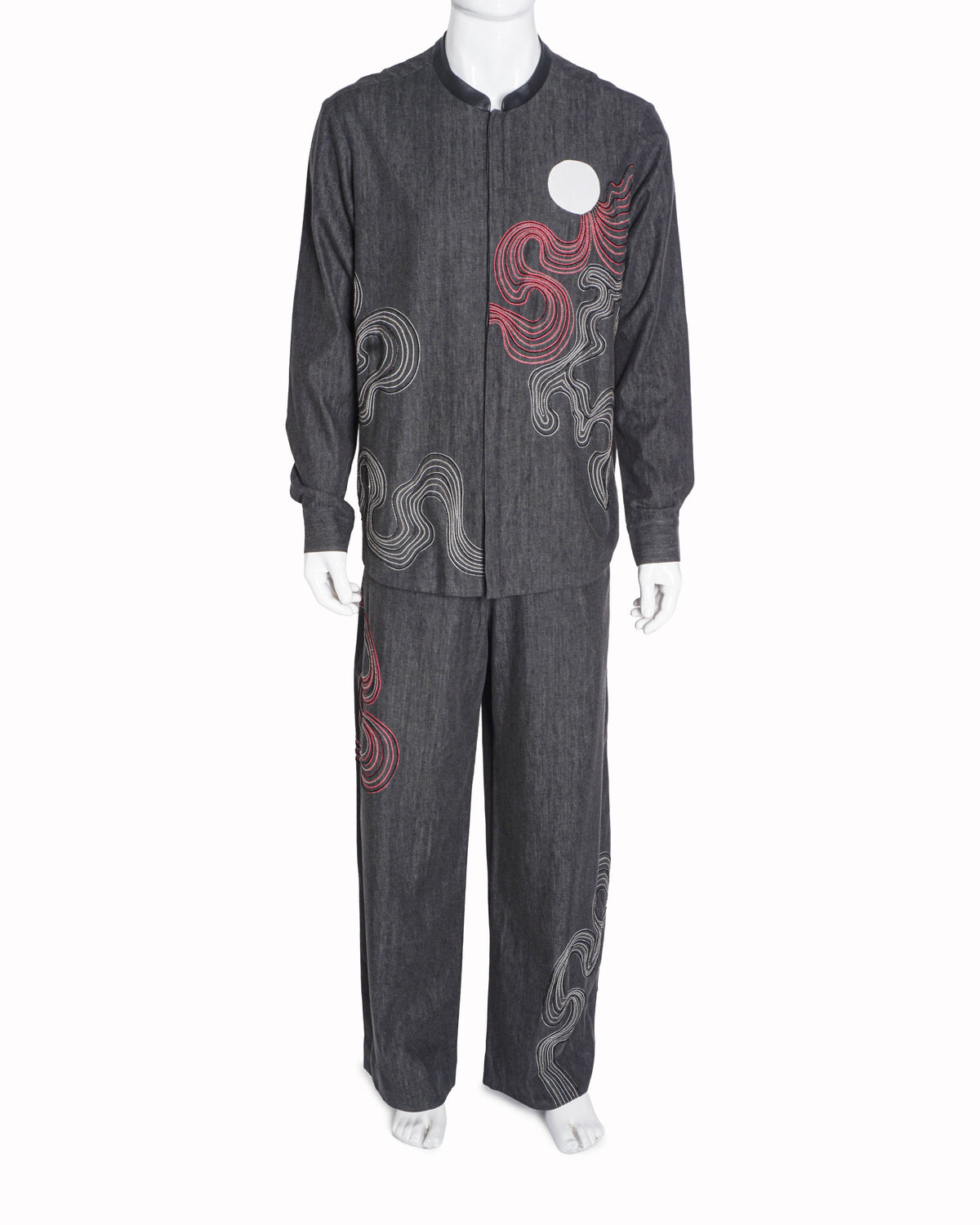 Shahin Mannan Charcoal Grey Embroidered Men's Bandhgala Set