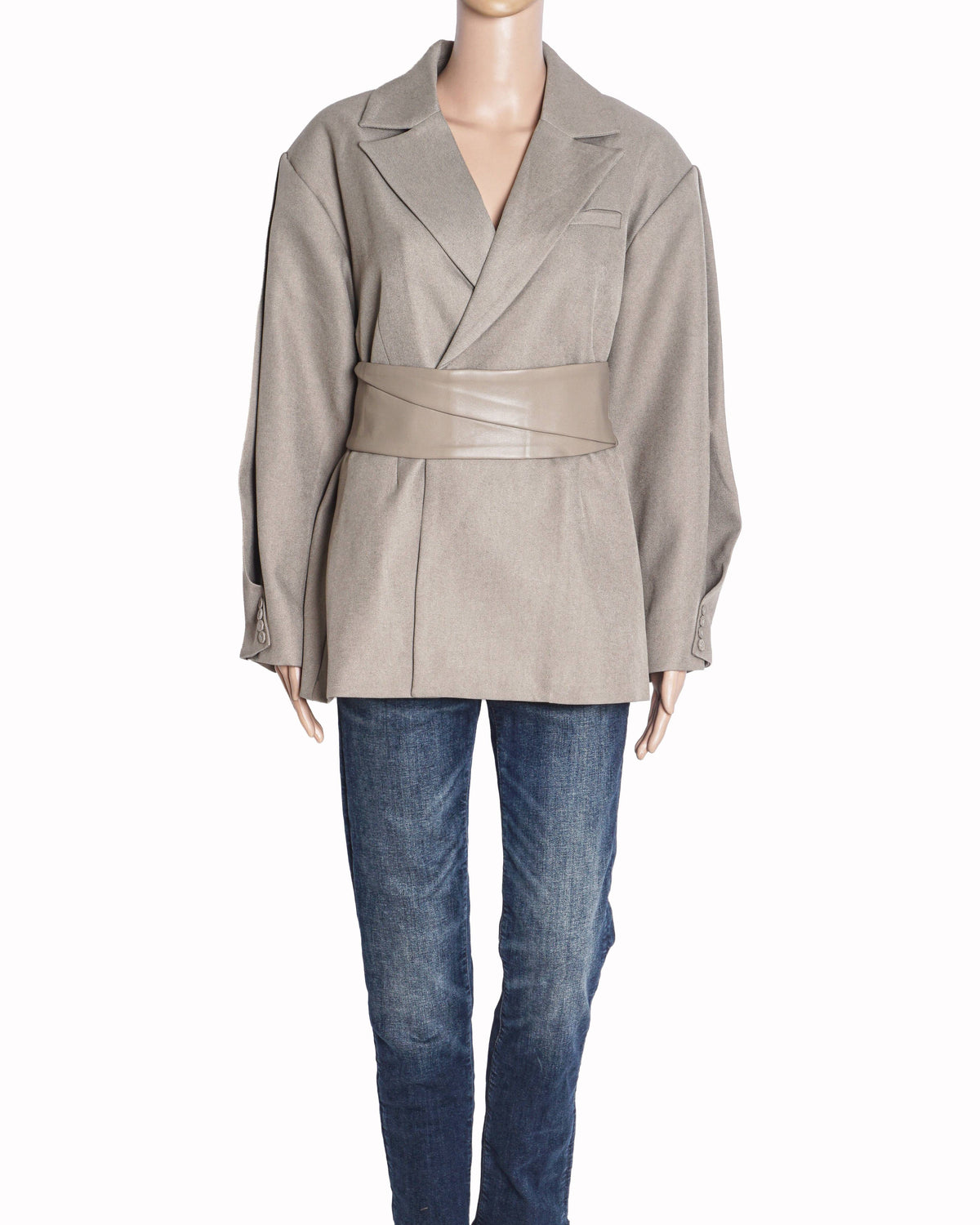 Manière De Voir Marie Twist-Sleeve Tailored Blazer with Belt