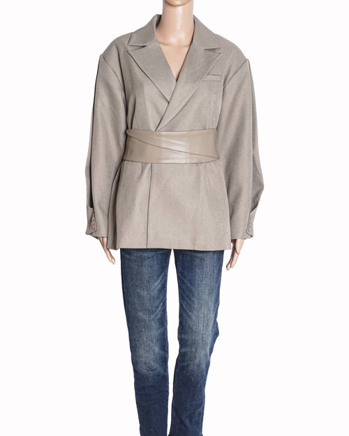 Manière De Voir Marie Twist-Sleeve Tailored Blazer with Belt