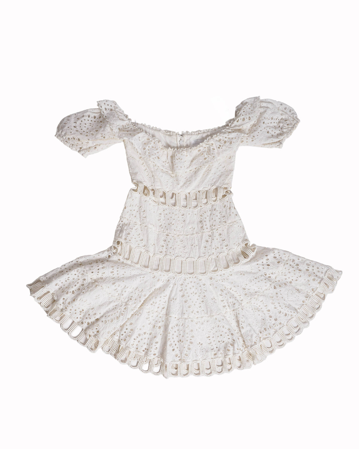 Zimmermann Melody Off-Shoulder White Eyelet Mini Dress