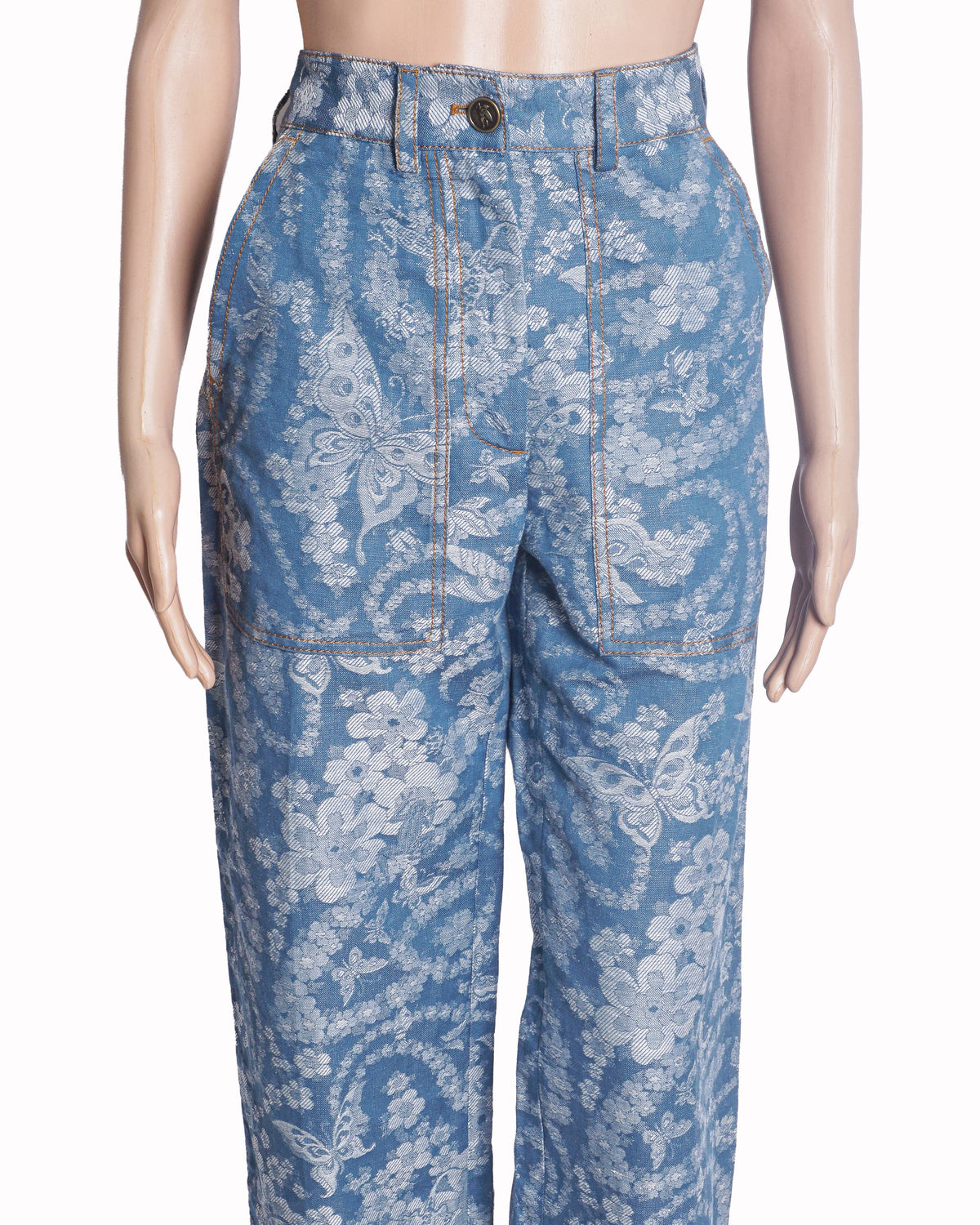 ETRO Washed Blue Floral Print Jeans