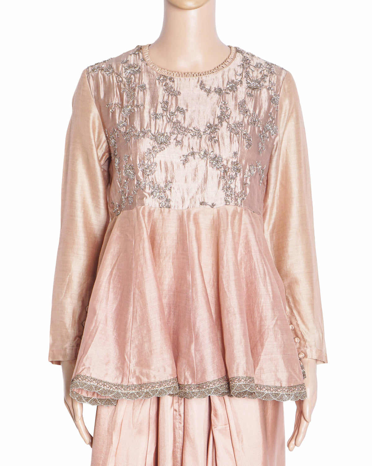 Jayanti Reddy Blush Pink Silk Peplum & Dhoti Skirt Set