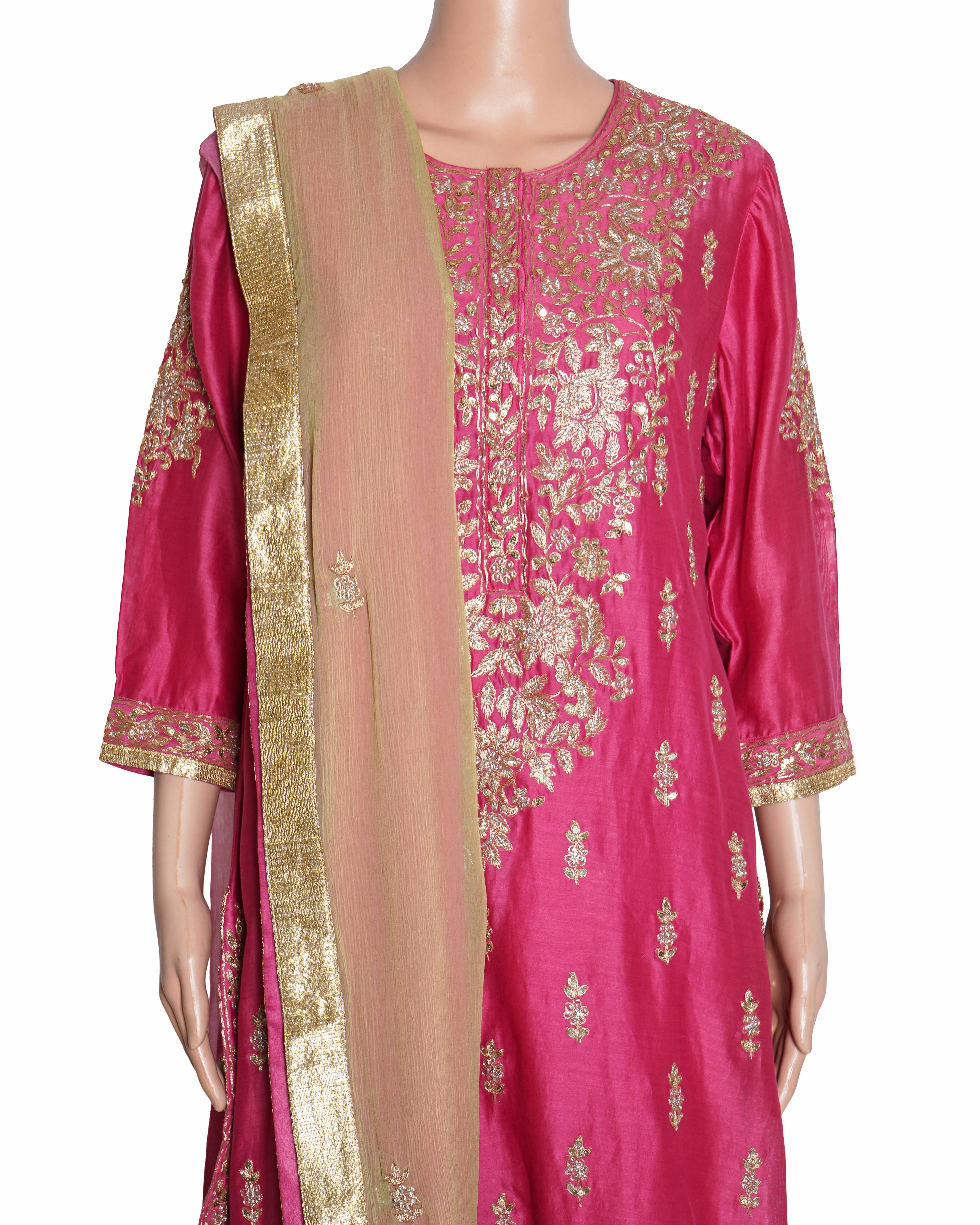 Ritu Kumar Pink Silk Hand-Embroidered Kurta Set