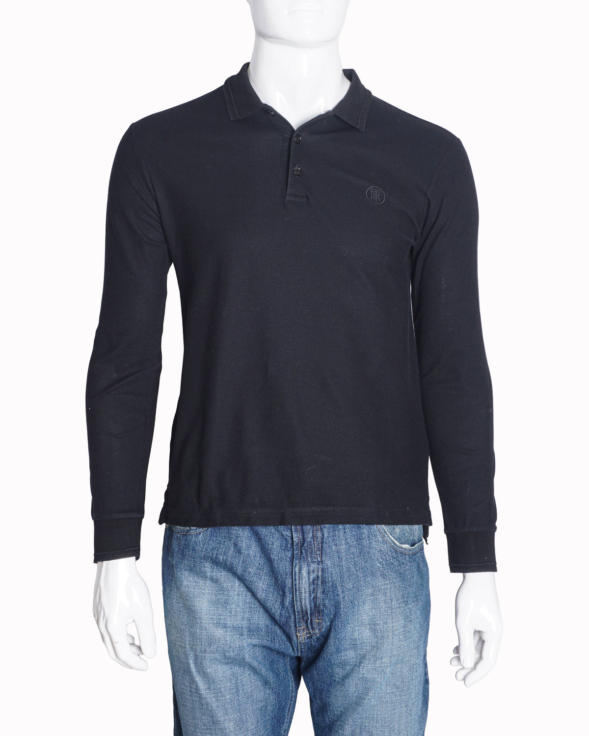 Burberry Black Long-Sleeve Cotton Polo T-Shirt