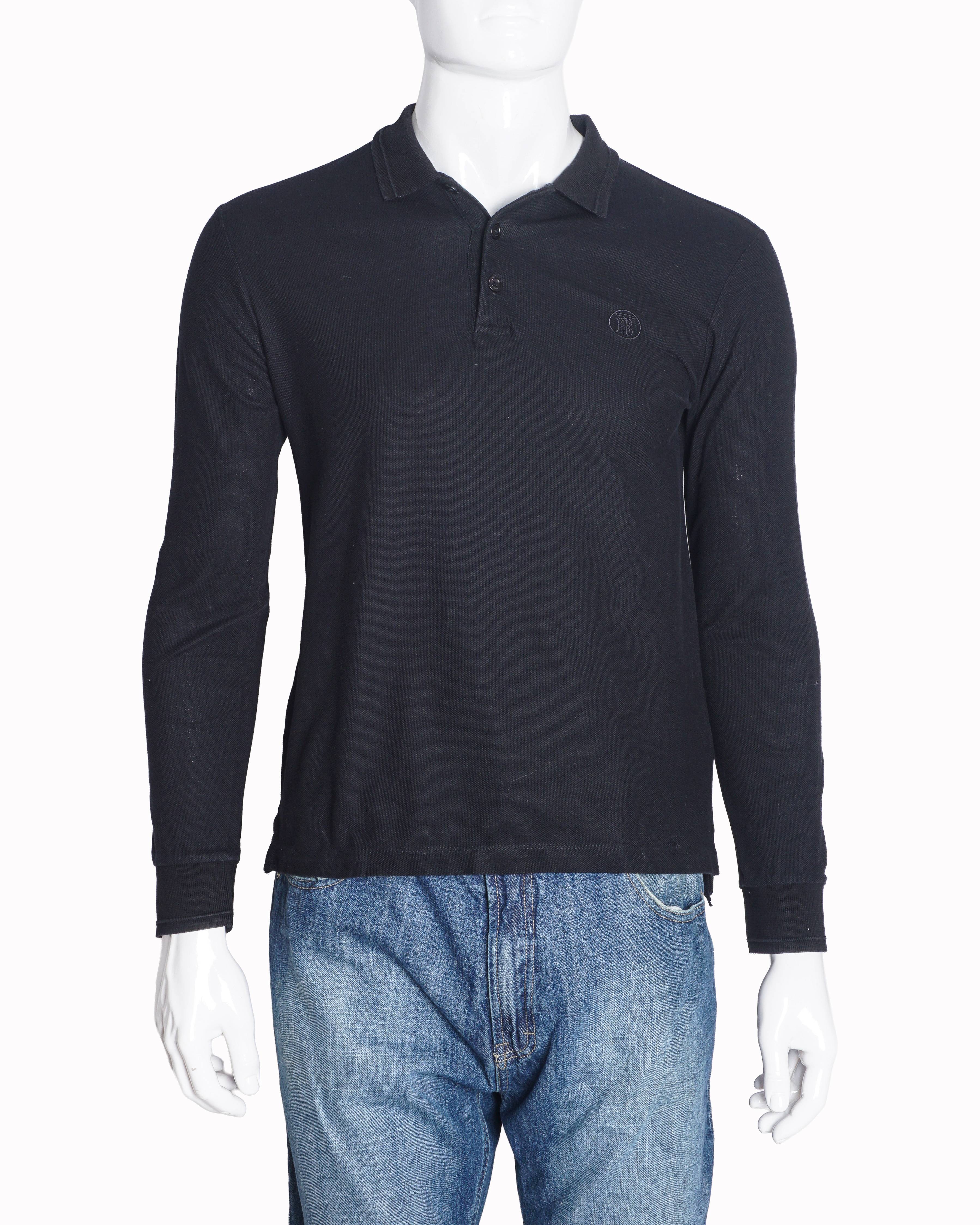 Burberry Black Long-Sleeve Cotton Polo T-Shirt