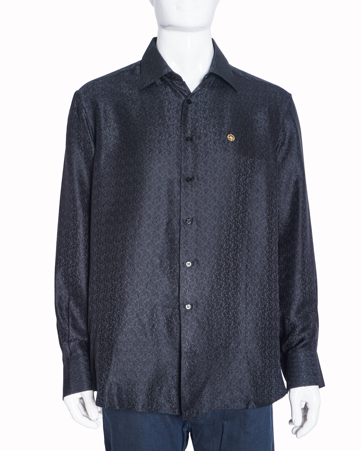 Stefano Ricci Men's Black Jacquard Paisley Gold-Tone Eagle Logo Dress Shirt