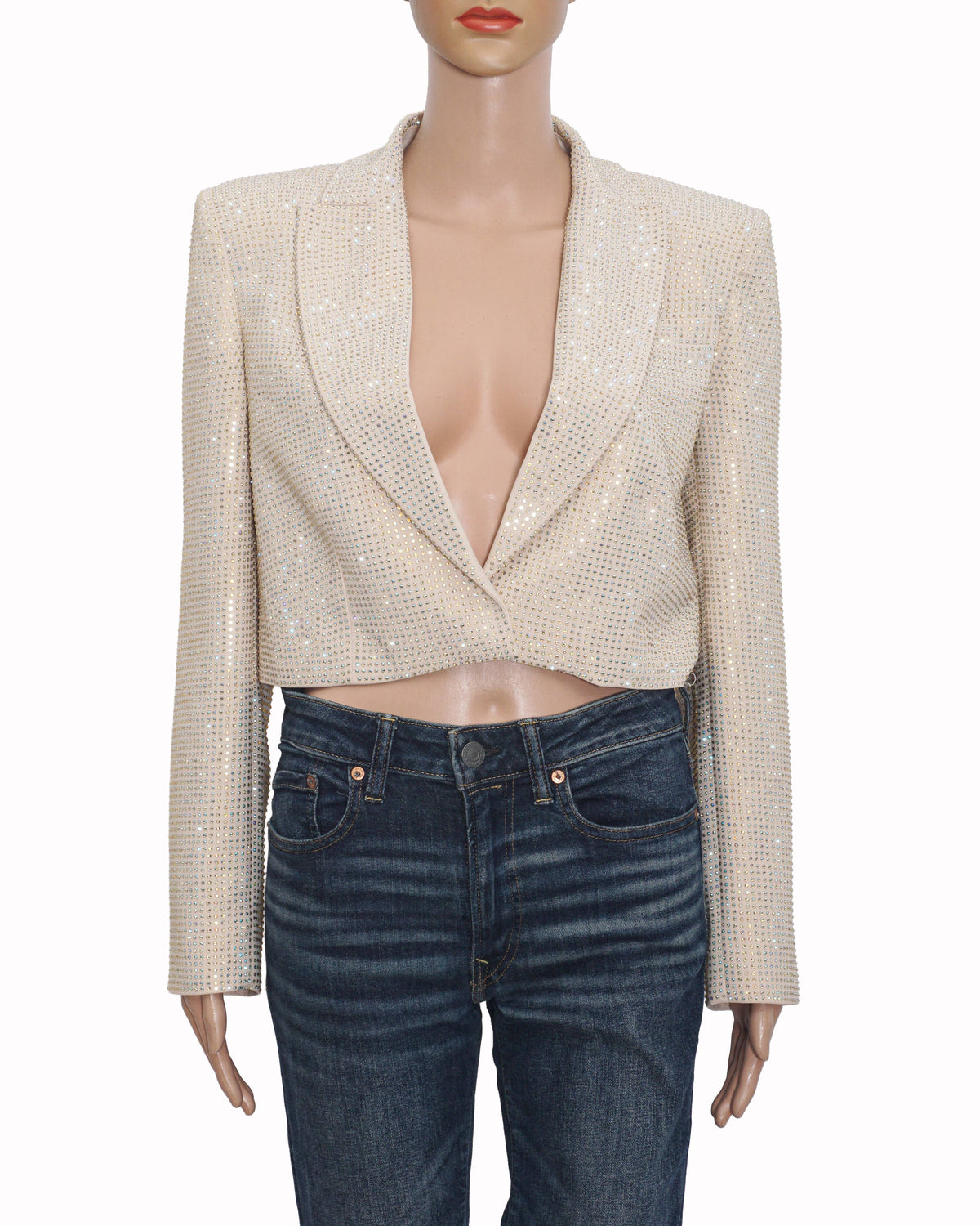 Roland Mouret Champagne Rhinestone-Embellished Cropped Blazer