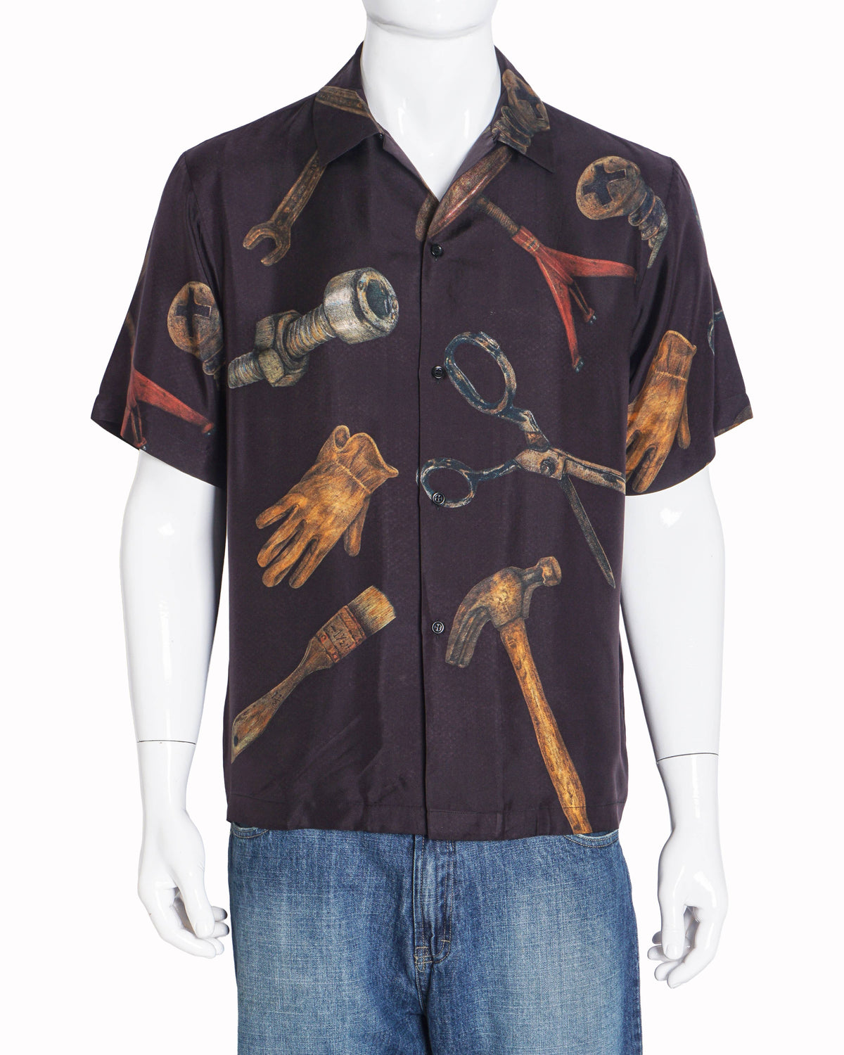 Amiri Dark Purple Silk Tool-Print Short-Sleeve Shirt