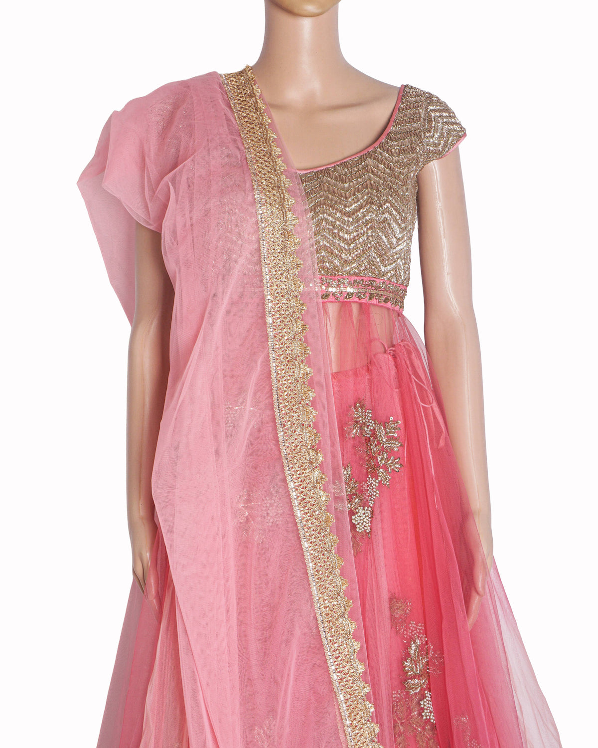 Anushree Reddy Dual-Tone Pink & Gold Net Anarkali Skirt Set