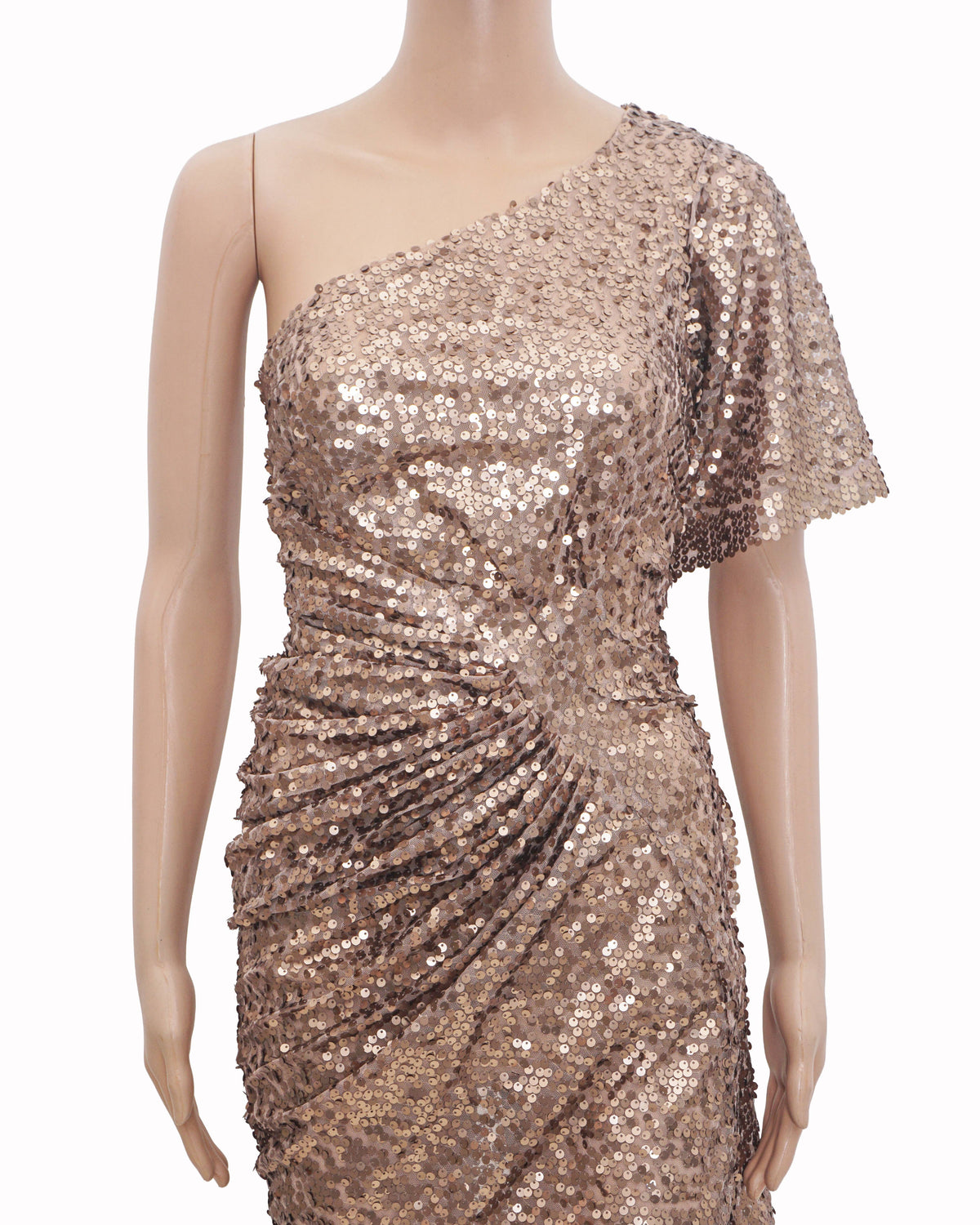 Monisha Jaising Gold One-Shoulder Sequin Mini Dress