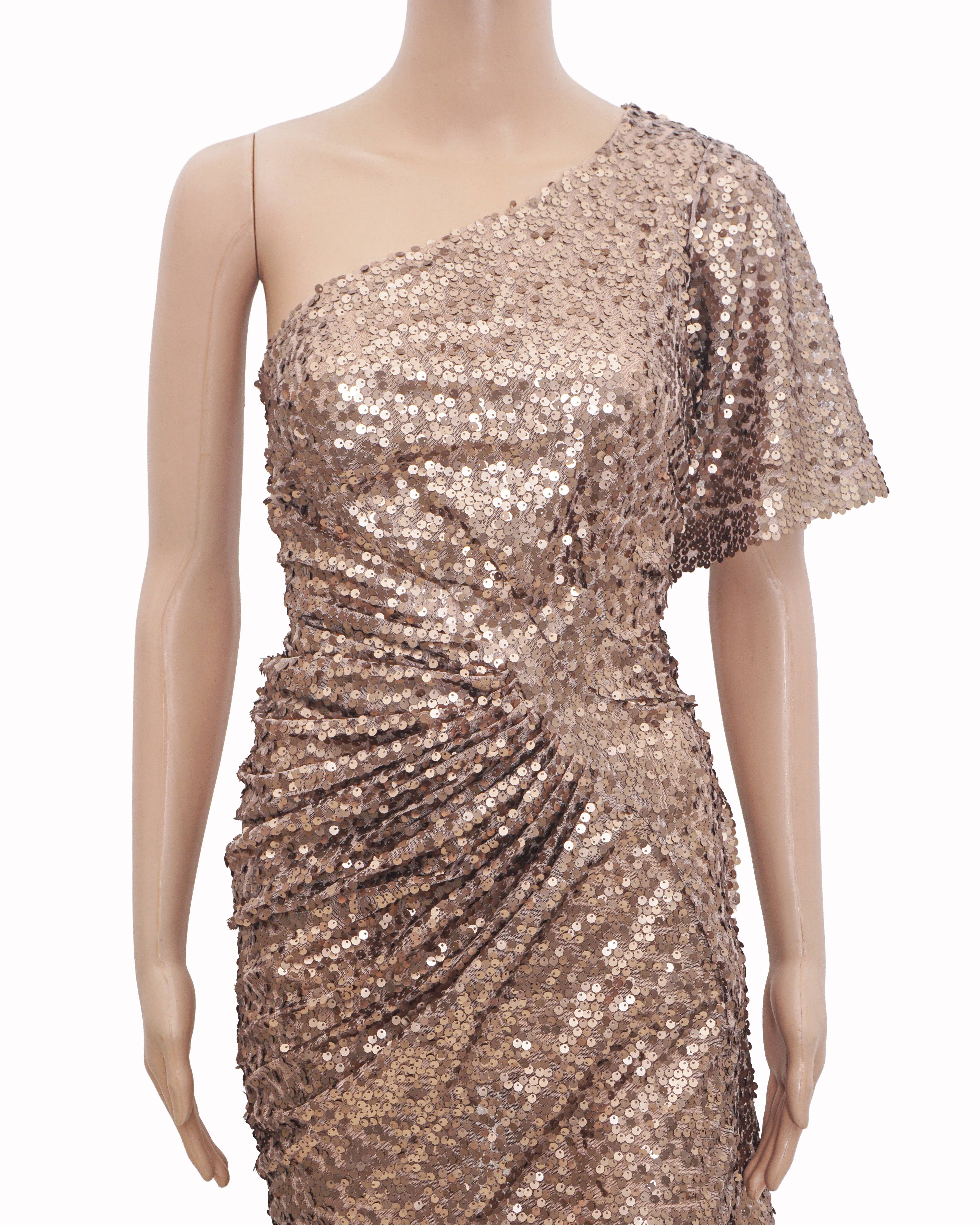 Monisha Jaising Gold One-Shoulder Sequin Mini Dress