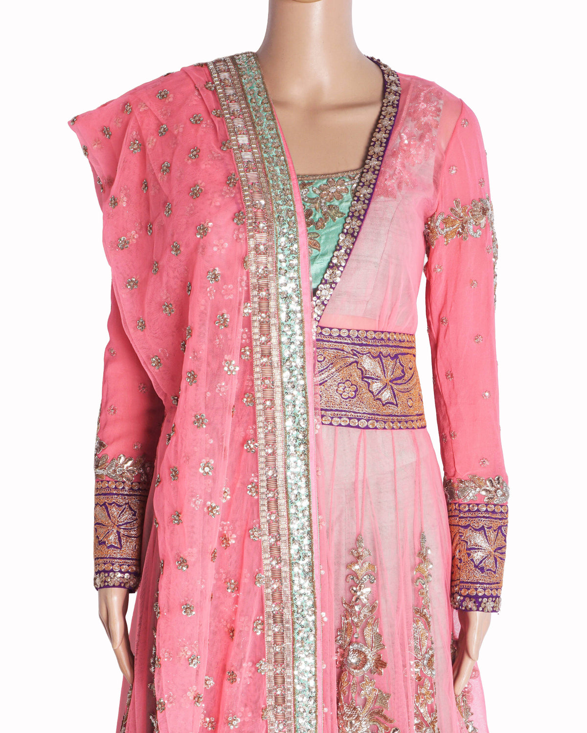 Manish Malhotra Mint Green & Pink Lehenga with Long Jacket Set