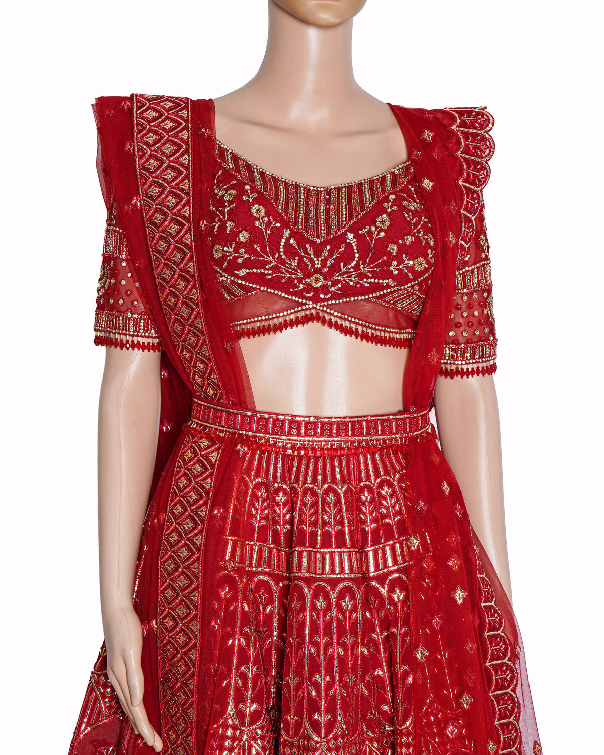 Falguni Shane Peacock Ambawatta Red Bridal Lehenga Set