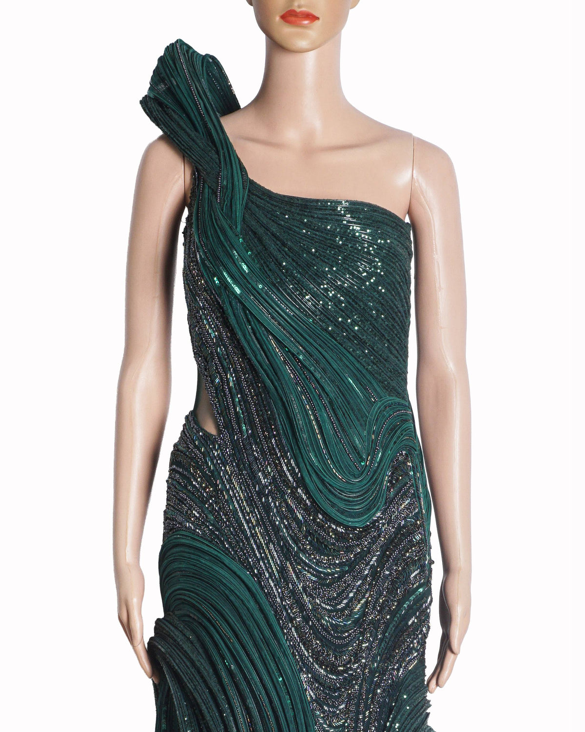 Gaurav Gupta Emerald Green Sequined Sculpted Gown