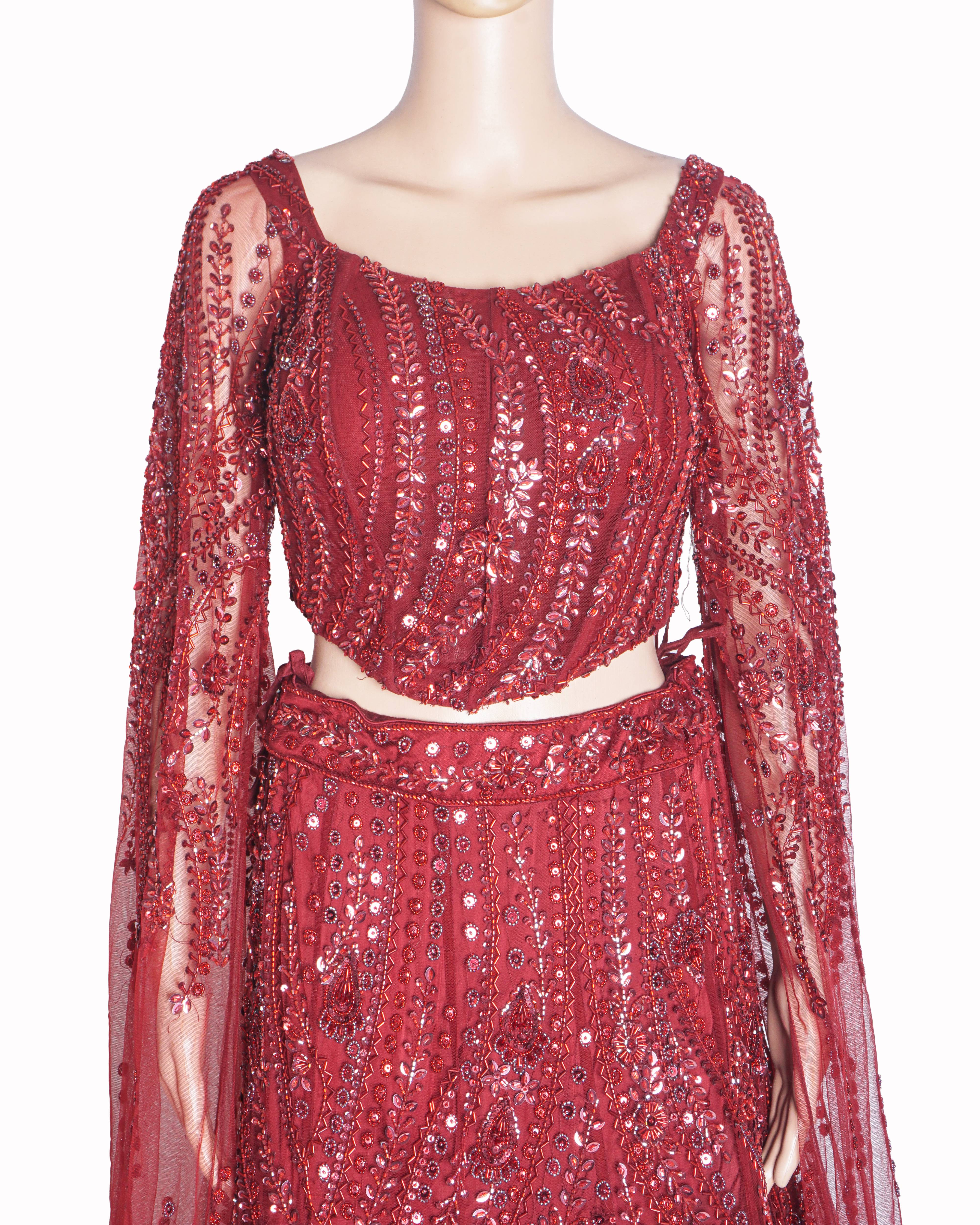 DiyaRajvvir Crimson Red Hand-Embellished Lehenga Set
