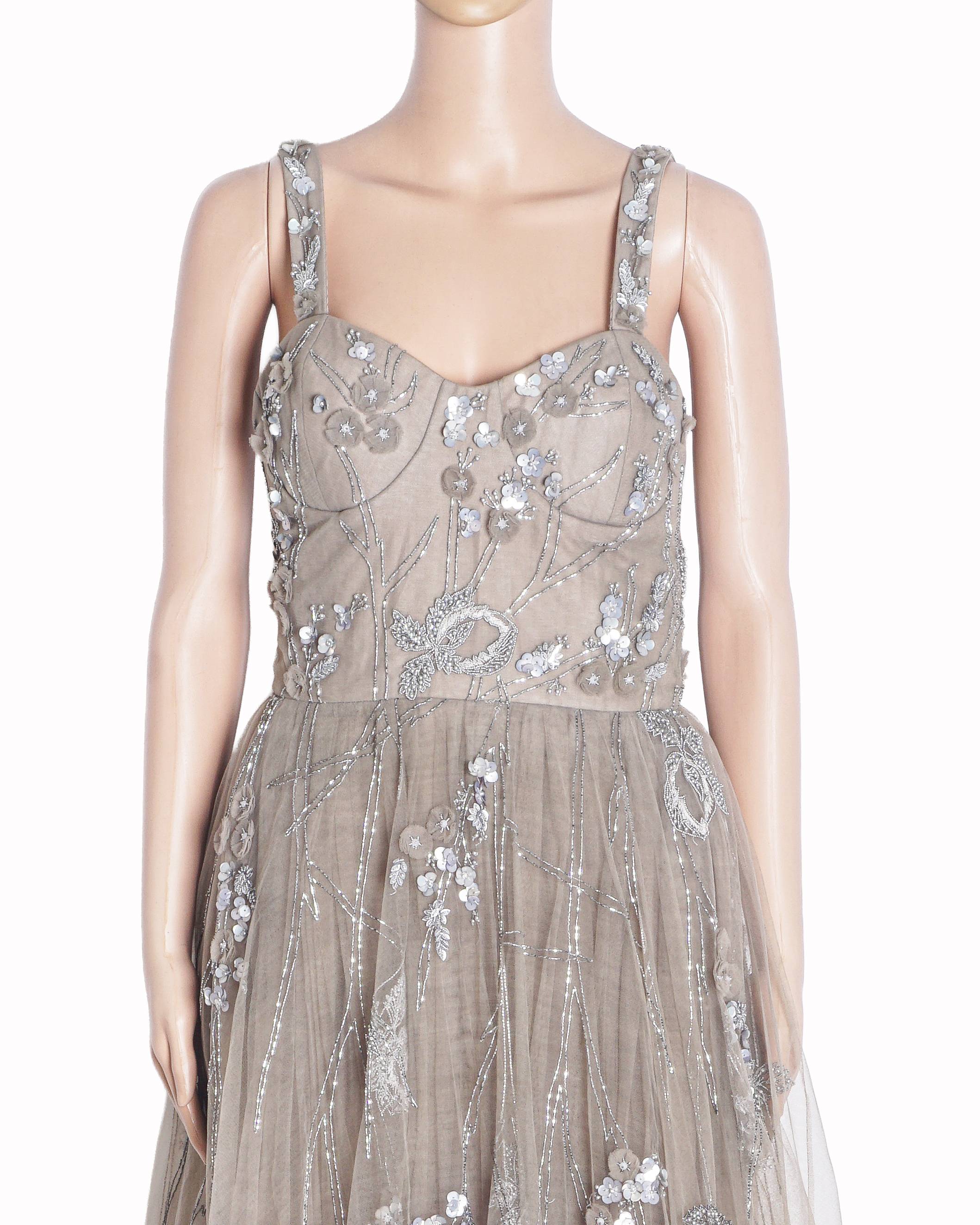 Karleo Mauve Taupe Sequined Tulle Evening Gown