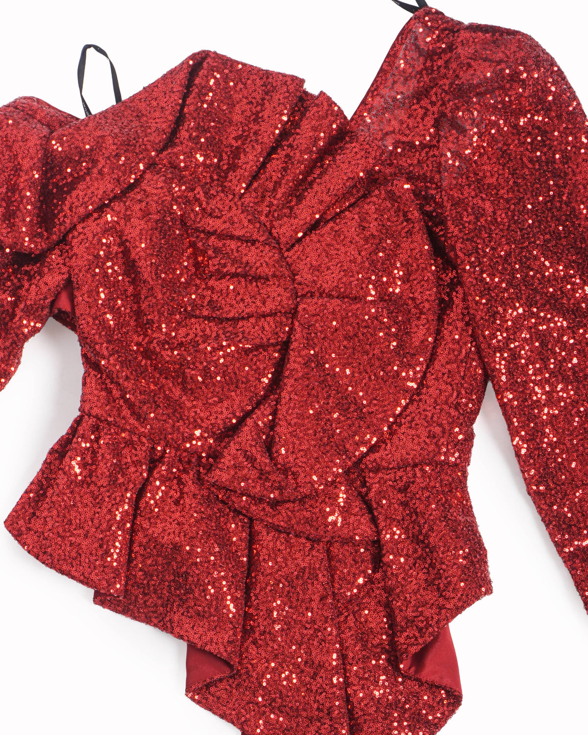 Self-Portrait Red Sequin Oversized Bow Asymmetric Top