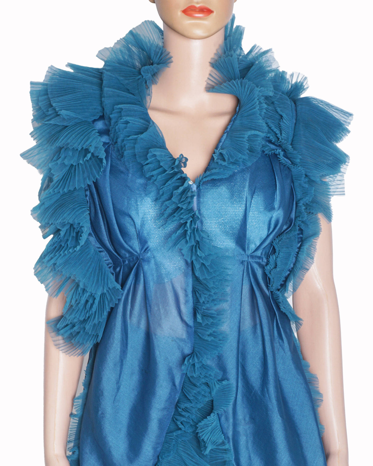 Sulakshana Monga Peacock Blue Frill Micro Pleated Tulle Set
