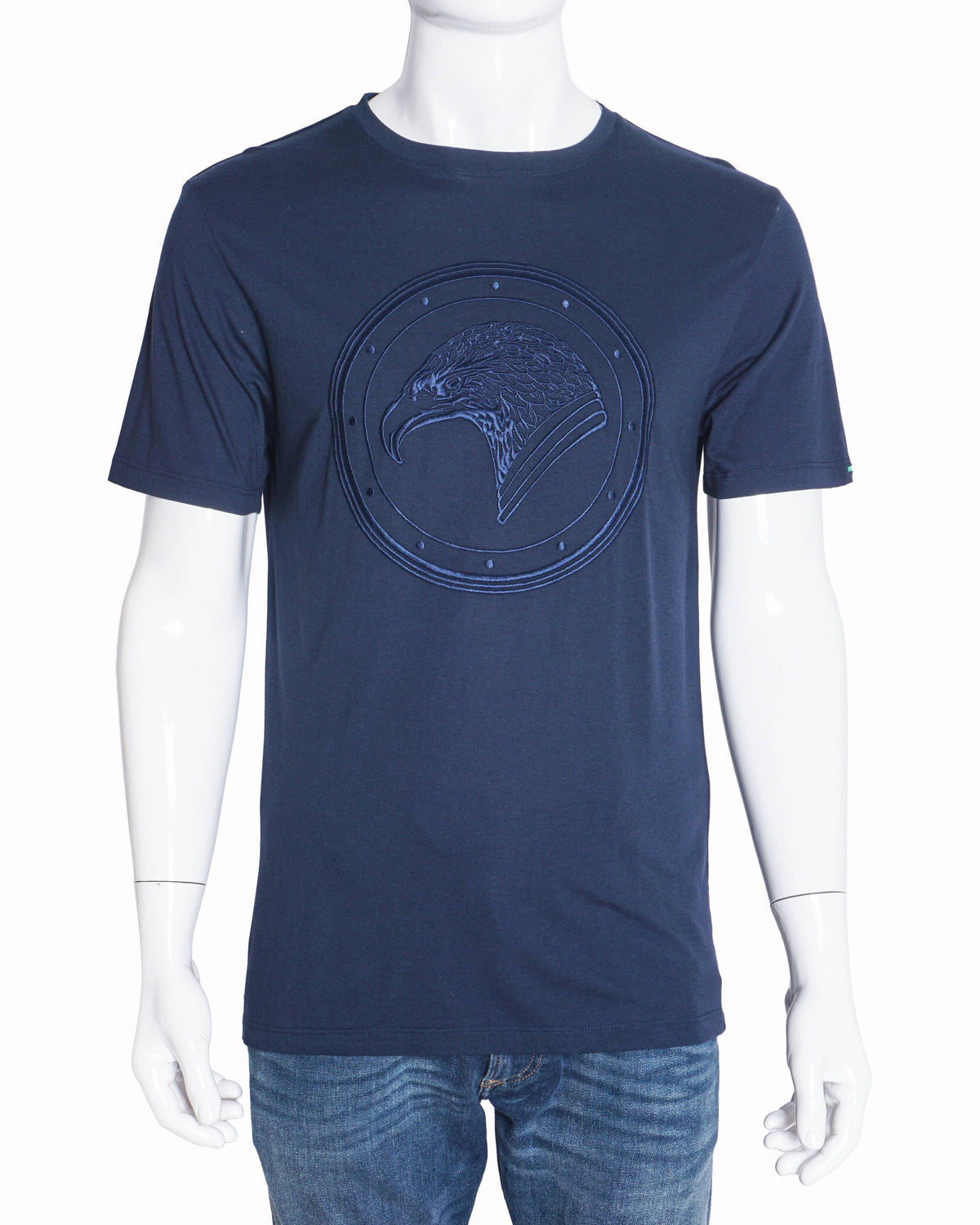 Stefano Ricci Navy Blue Tonal Eagle Embroidered Men's T-Shirt