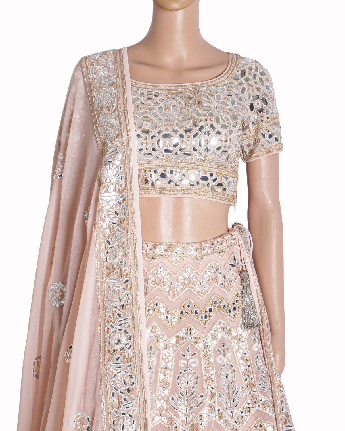 Asal By Abu Jani Sandeep Khosla Blush Pink Mirror Lehenga Set