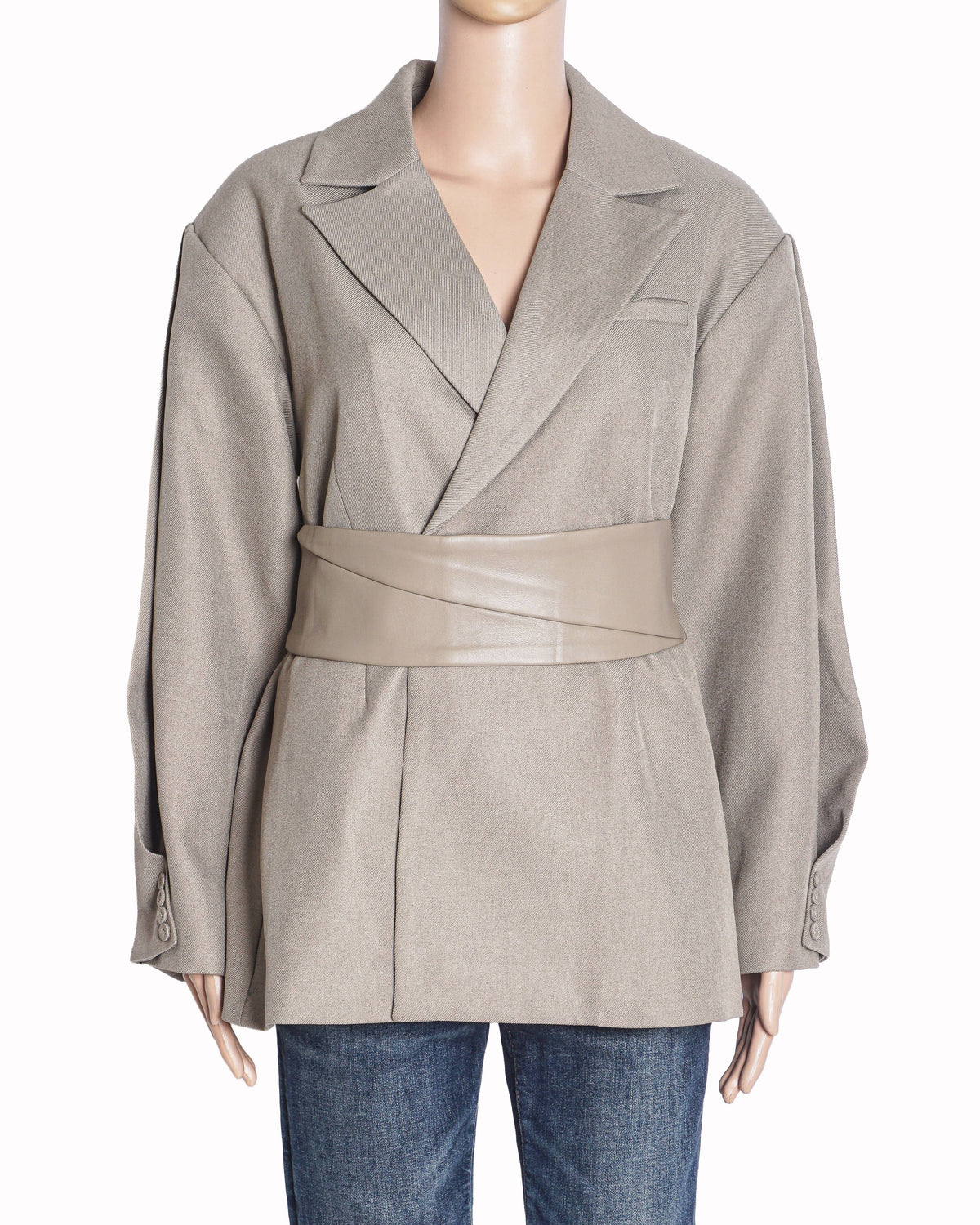 Manière De Voir Marie Twist-Sleeve Tailored Blazer with Belt