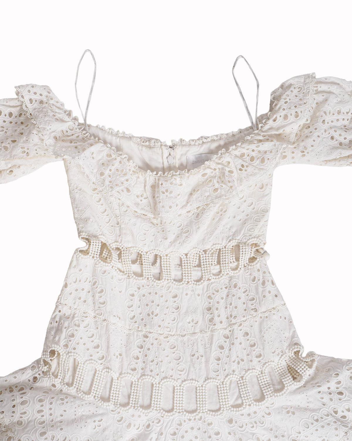 Zimmermann Melody Off-Shoulder White Eyelet Mini Dress