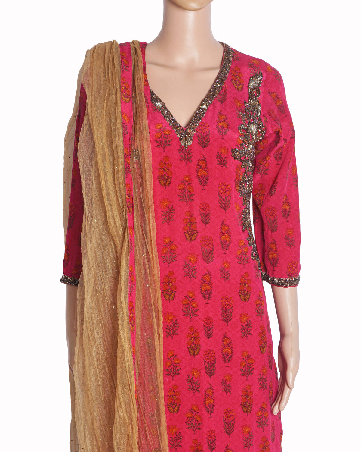 Seema Khan Hot Pink & Gold Embroidered Kurta Set