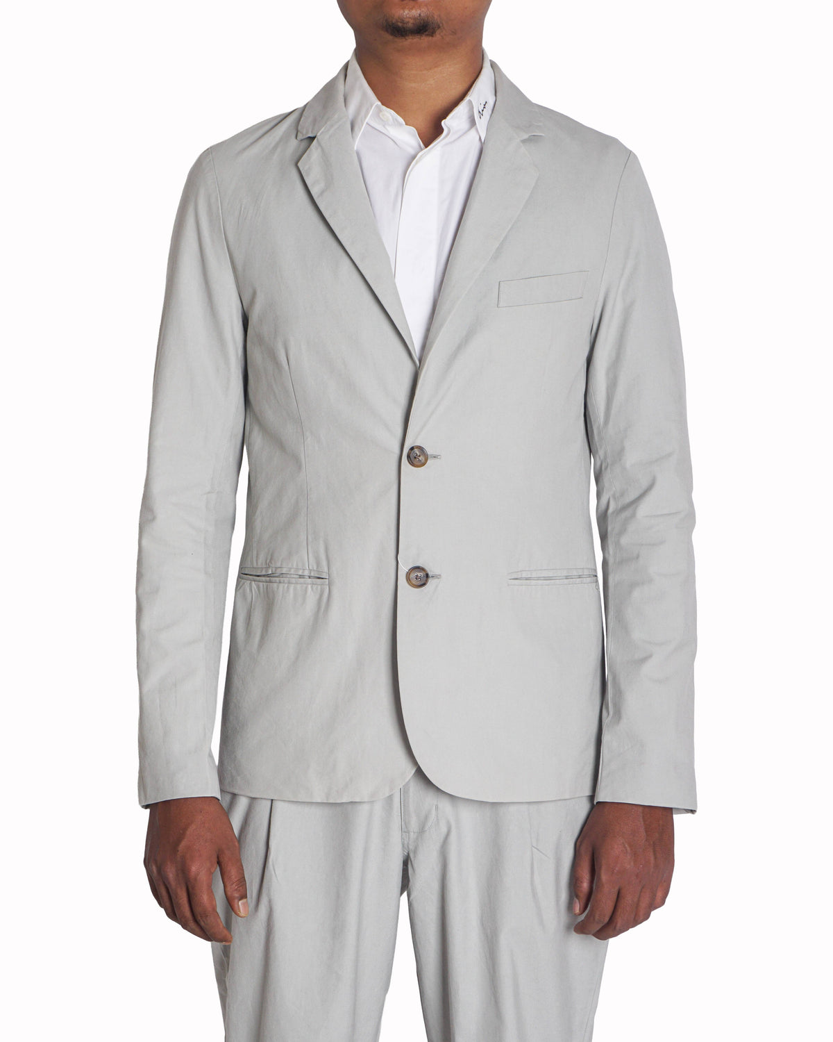 Itoh Light Grey Cotton-Linen Blazer and Trousers Suit Set