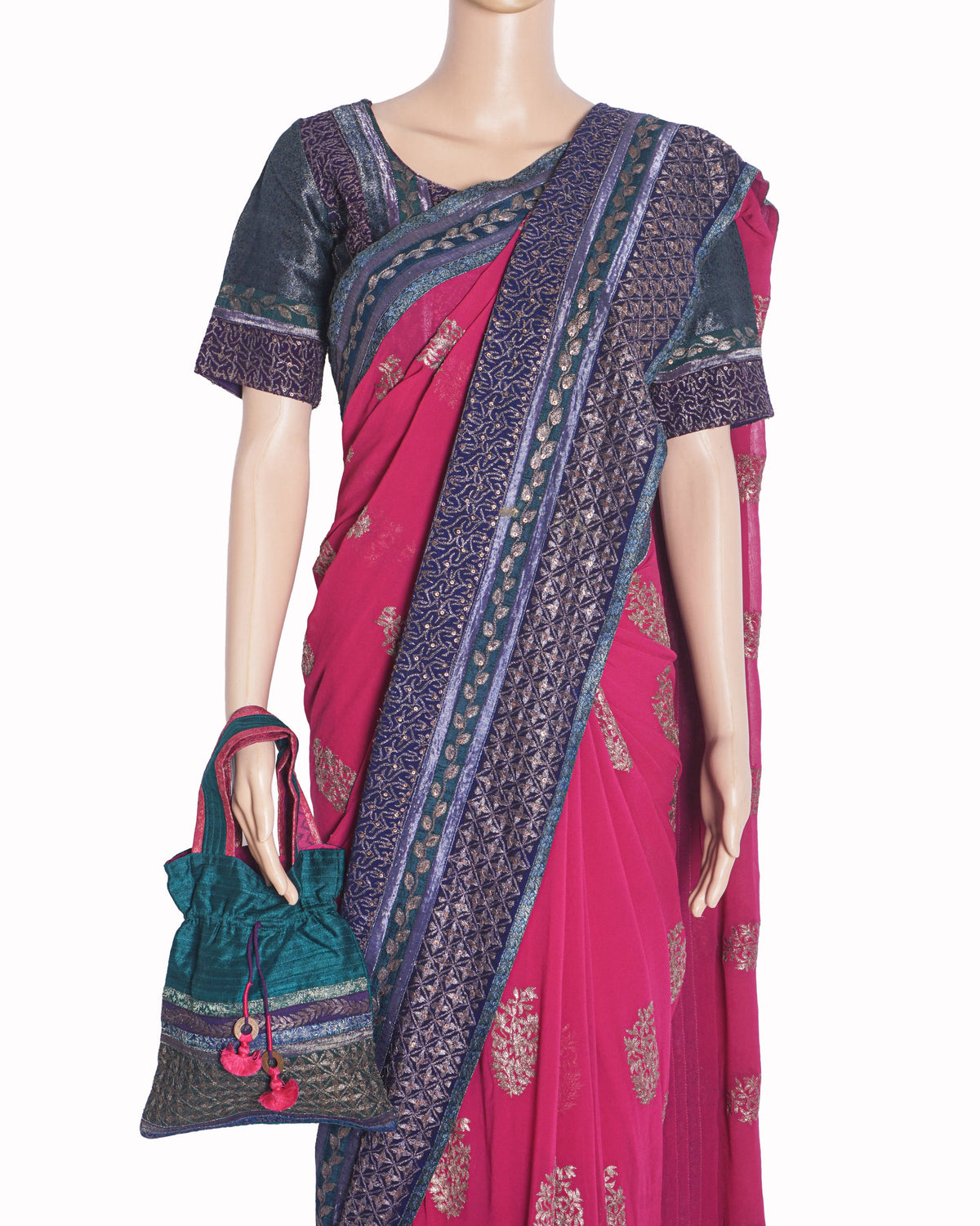 Sabyasachi Magenta Printed Georgette Saree Set