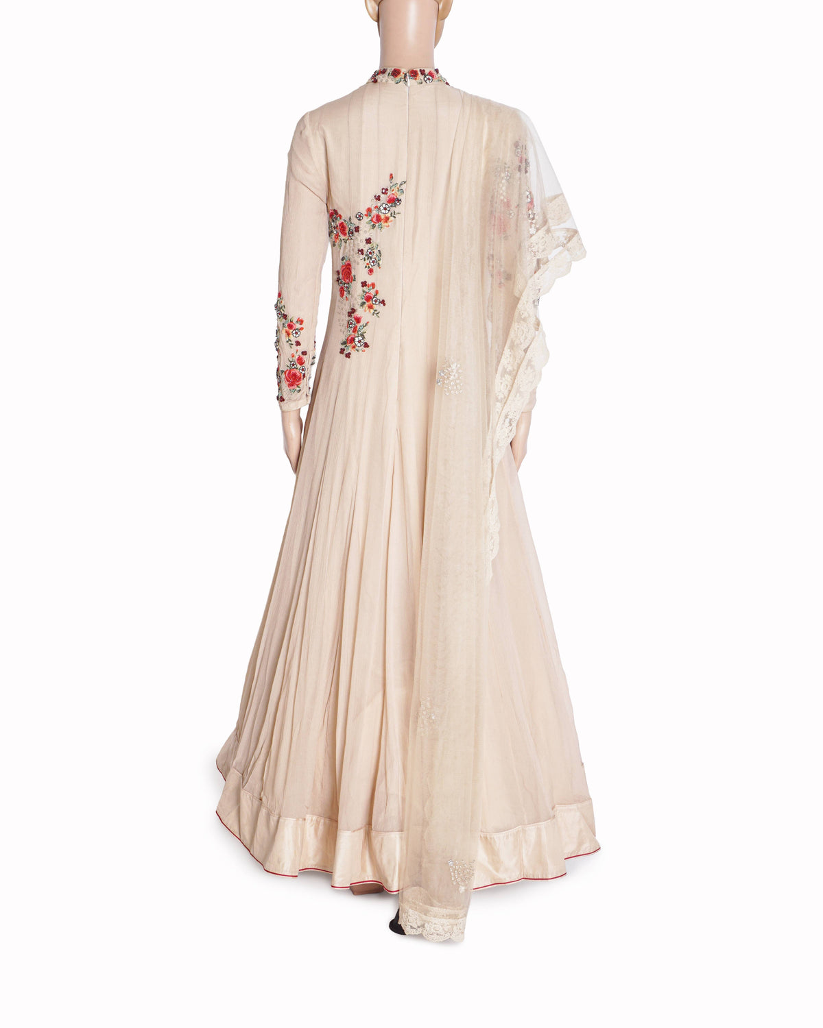 Dolly J Beige Floral Embroidered Floor-Length Gown With Dupatta