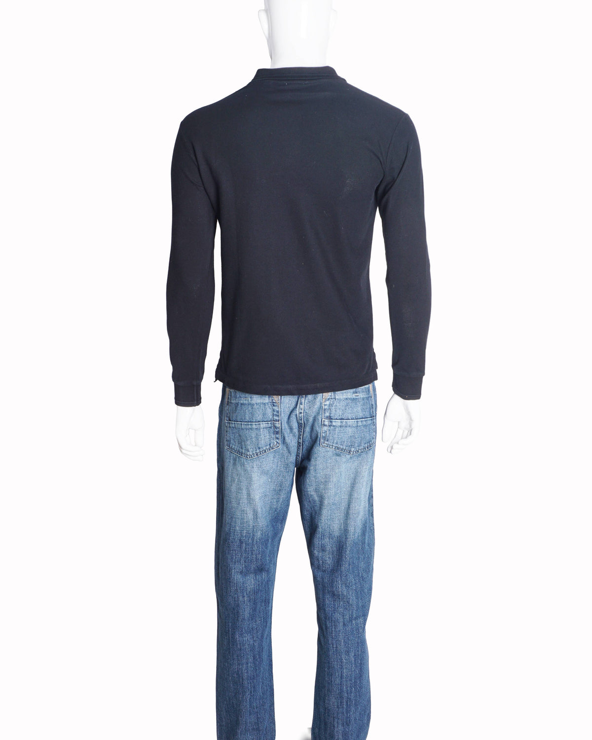 Burberry Black Long-Sleeve Cotton Polo T-Shirt