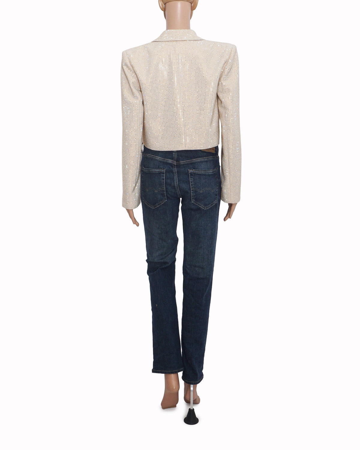Roland Mouret Champagne Rhinestone-Embellished Cropped Blazer