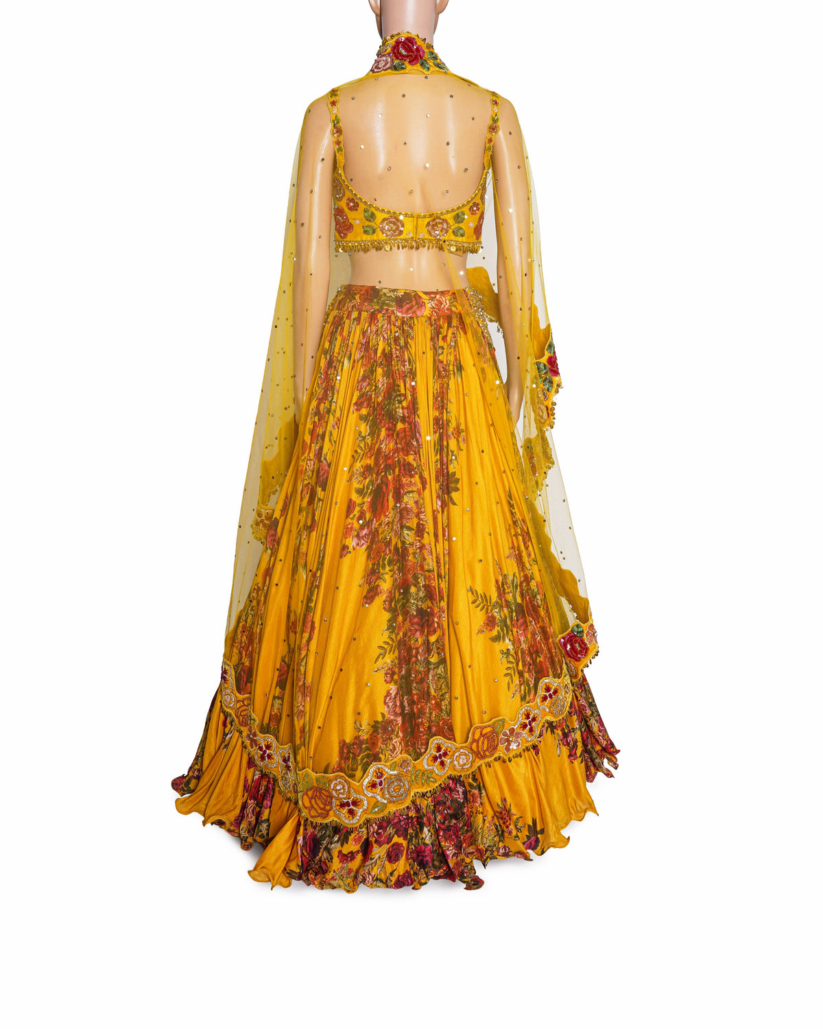 Gazal Gupta Yellow Floral Printed and Embroidered Lehenga Set